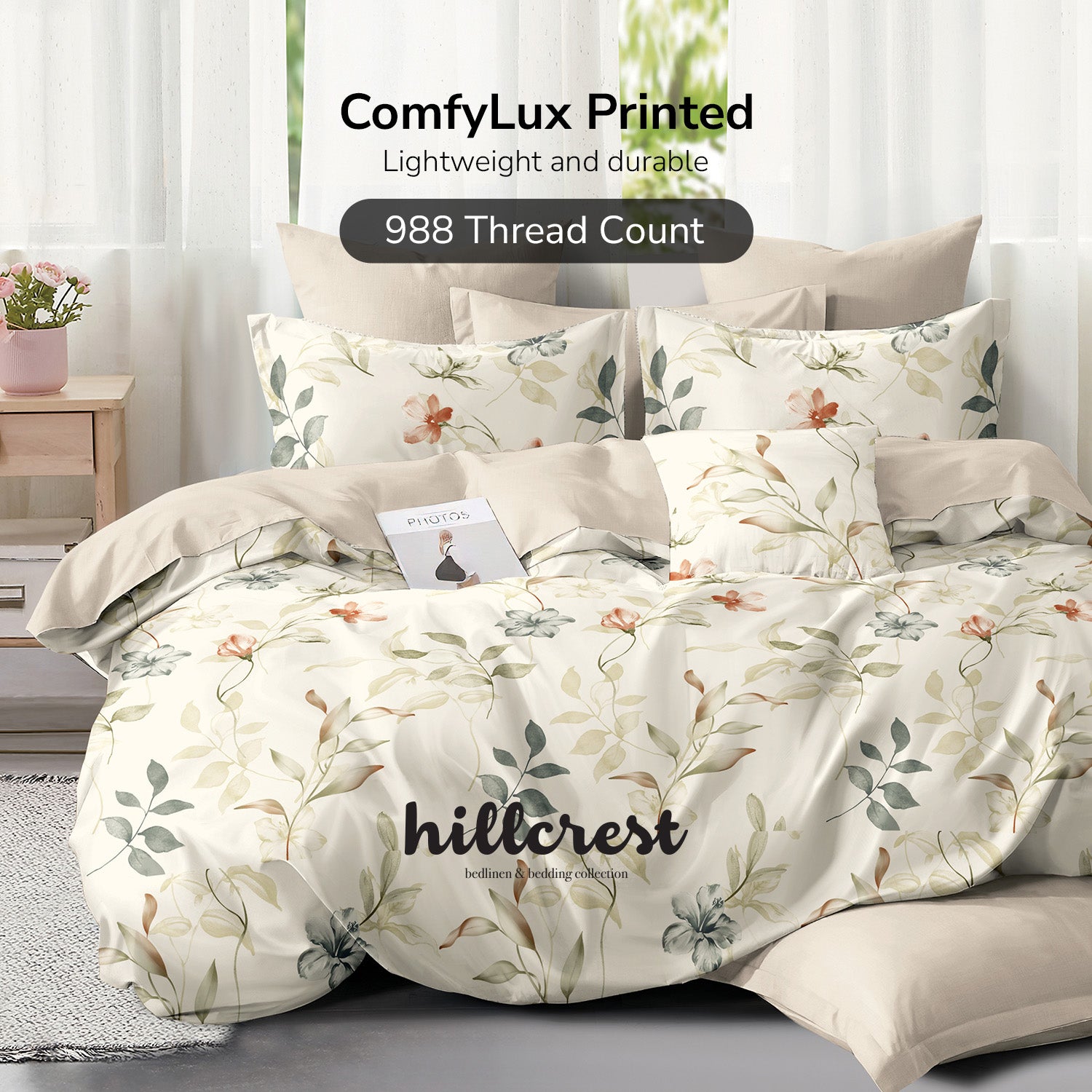 Hillcrest I 988TC ComfyLux I Printed Bedding Collection I Fitted Sheet Set I Summer Blanket - Foliage