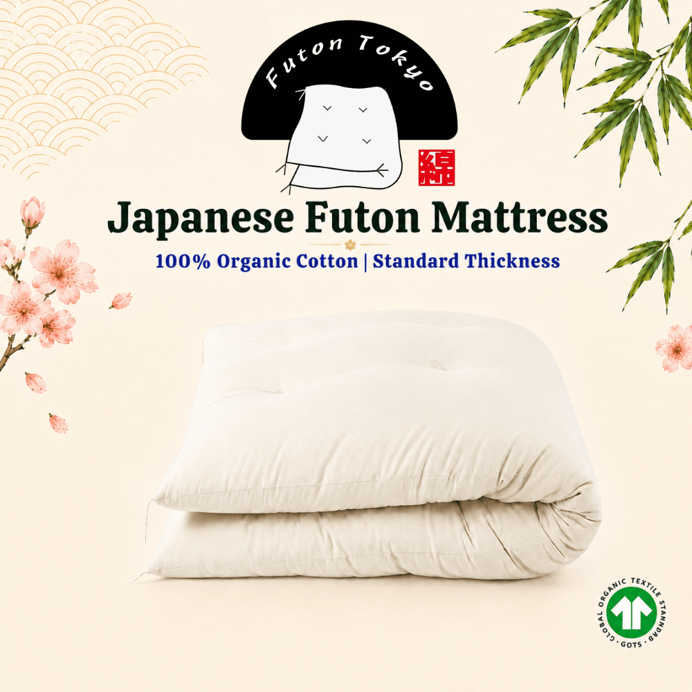 Futon Tokyo Standard Thickness 100% Organic Cotton Handmade Japanese Futon Mattress Single - Queen Size - Pre Order