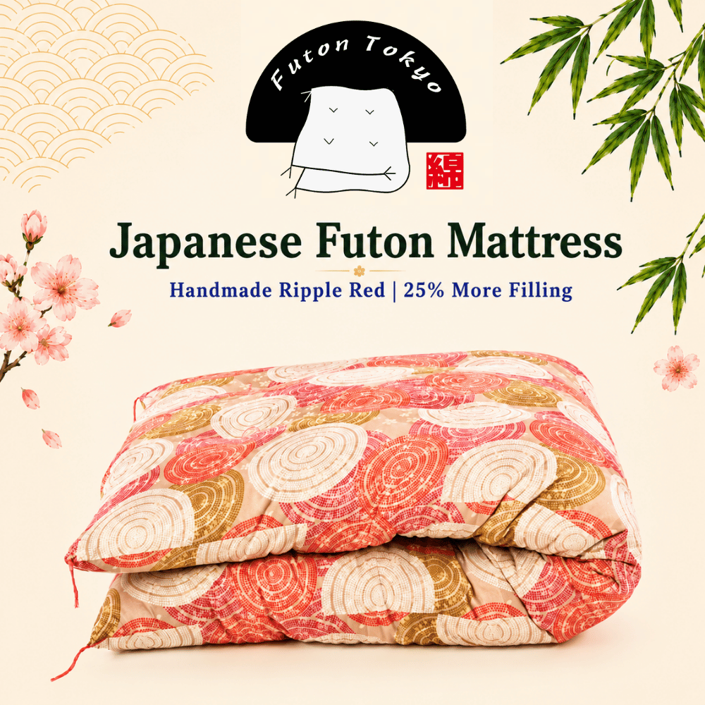 Futon Tokyo Japanese Futon Mattress Handmade Ripple Red – 25% More Filling - Pre Order