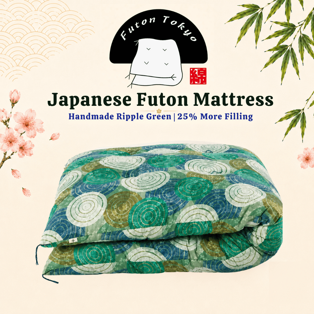 Futon Tokyo Japanese Futon Mattress Handmade Ripple Green – 25% More Filling - Pre Order