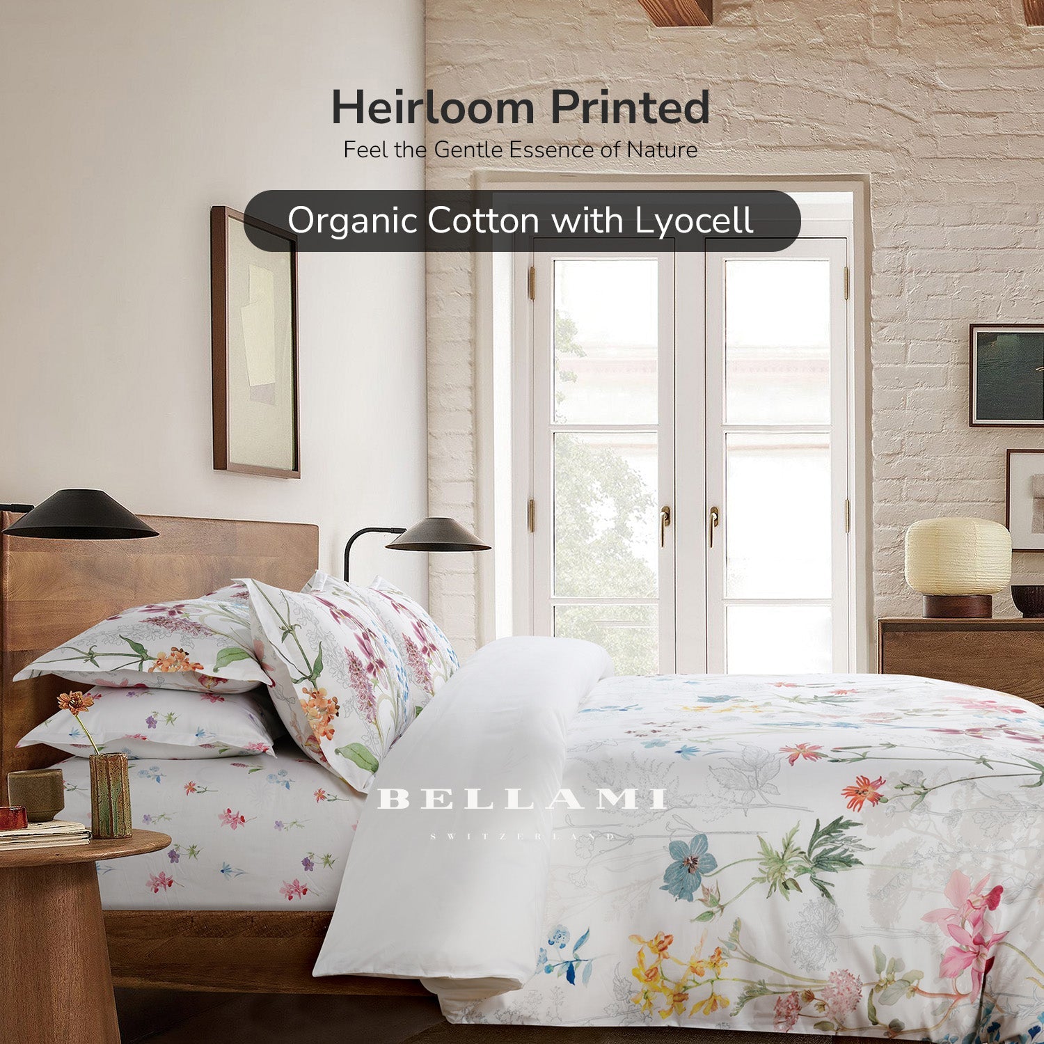 Bellami SG61 Heirloom Organic Cotton & Tencel Luxury Bedding Set with Free Lumbar Pillow(While Stock Last) - Garden Orchid