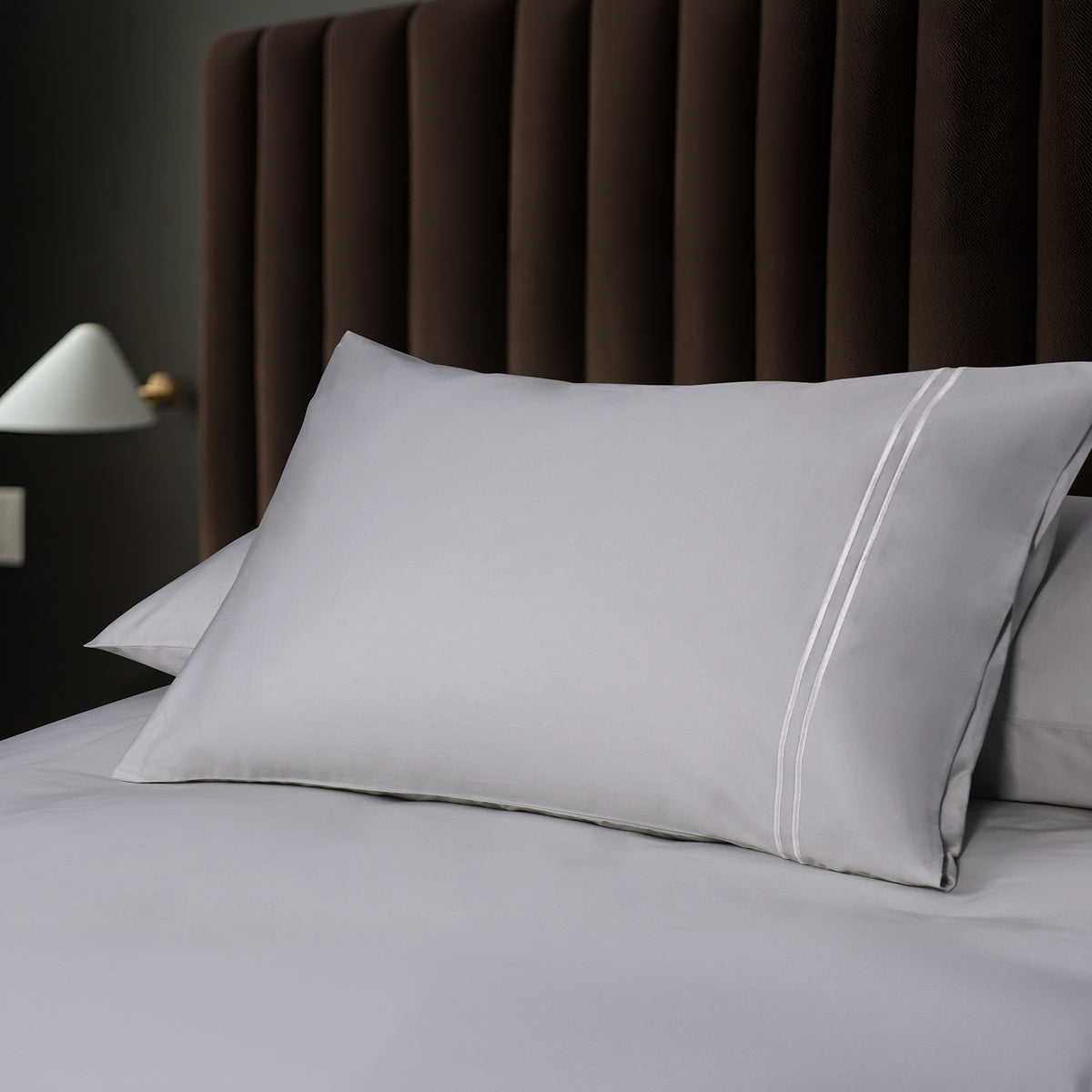 IE Maison I Hotel Suite I Premium Cotton I 1200TC Solid Bedding Set with Embroidery - Grey