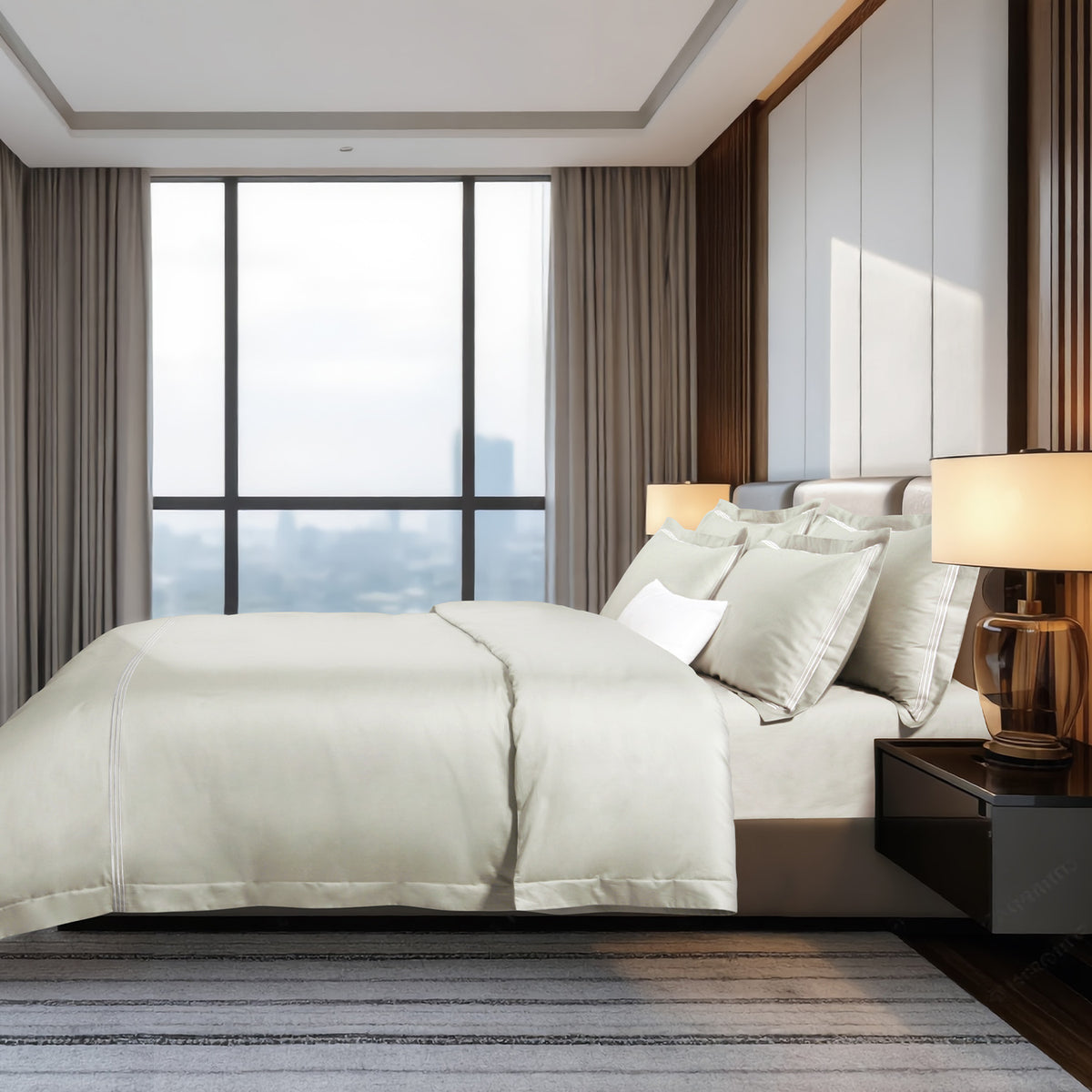 IE Maison I Hotel Suite I Premium Cotton I 1200TC Solid Bedding Set with Embroidery - Ivory