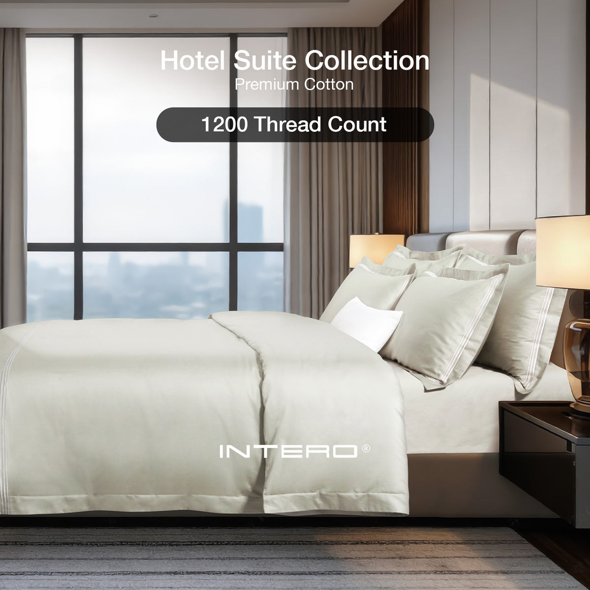IE Maison I Hotel Suite I Premium Cotton I 1200TC Solid Bedding Set with Embroidery - Ivory