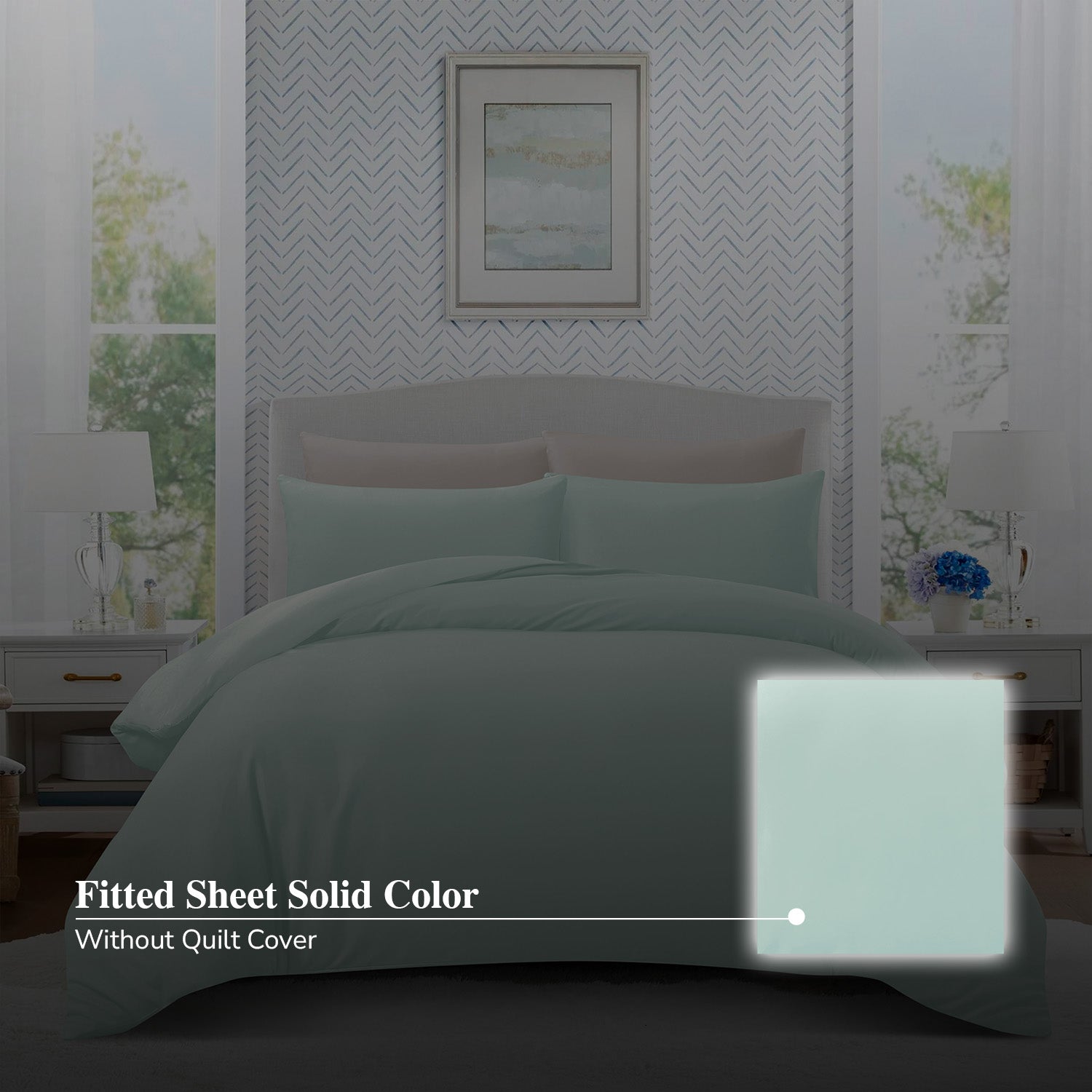 Hillcrest ComfyLux Solid 988TC | Fitted Sheet Set I No Quilt Cover - Light Mint