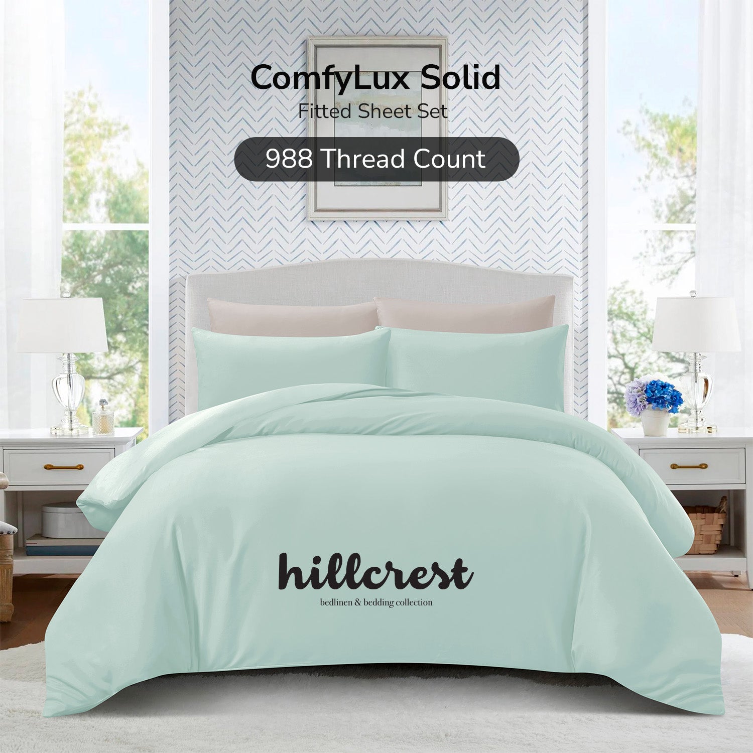 Hillcrest ComfyLux Solid 988TC | Fitted Sheet Set I No Quilt Cover - Light Mint