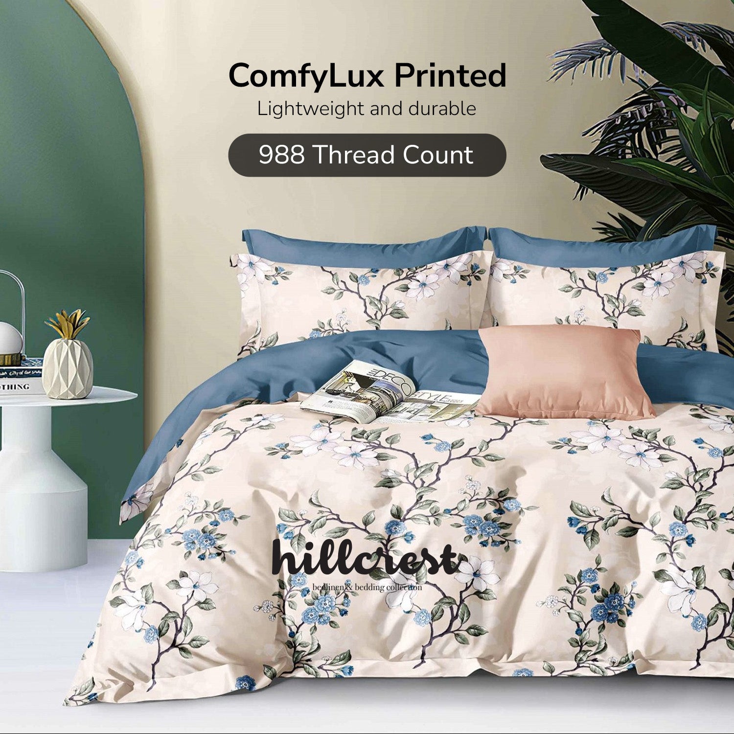 Hillcrest I 988TC ComfyLux I Printed Fitted Sheet Set - Magonolia