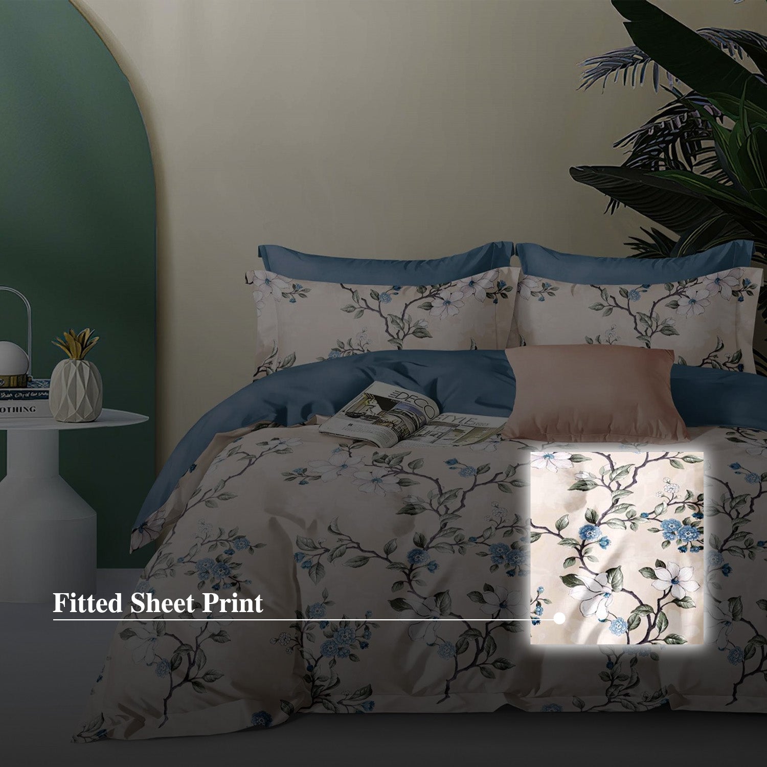 Hillcrest I 988TC ComfyLux I Printed Fitted Sheet Set - Magonolia