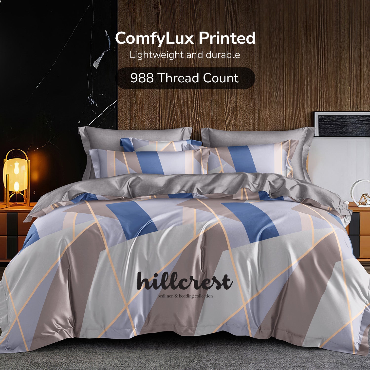 Hillcrest I 988TC ComfyLux I Printed Fitted Sheet Set - Mirage
