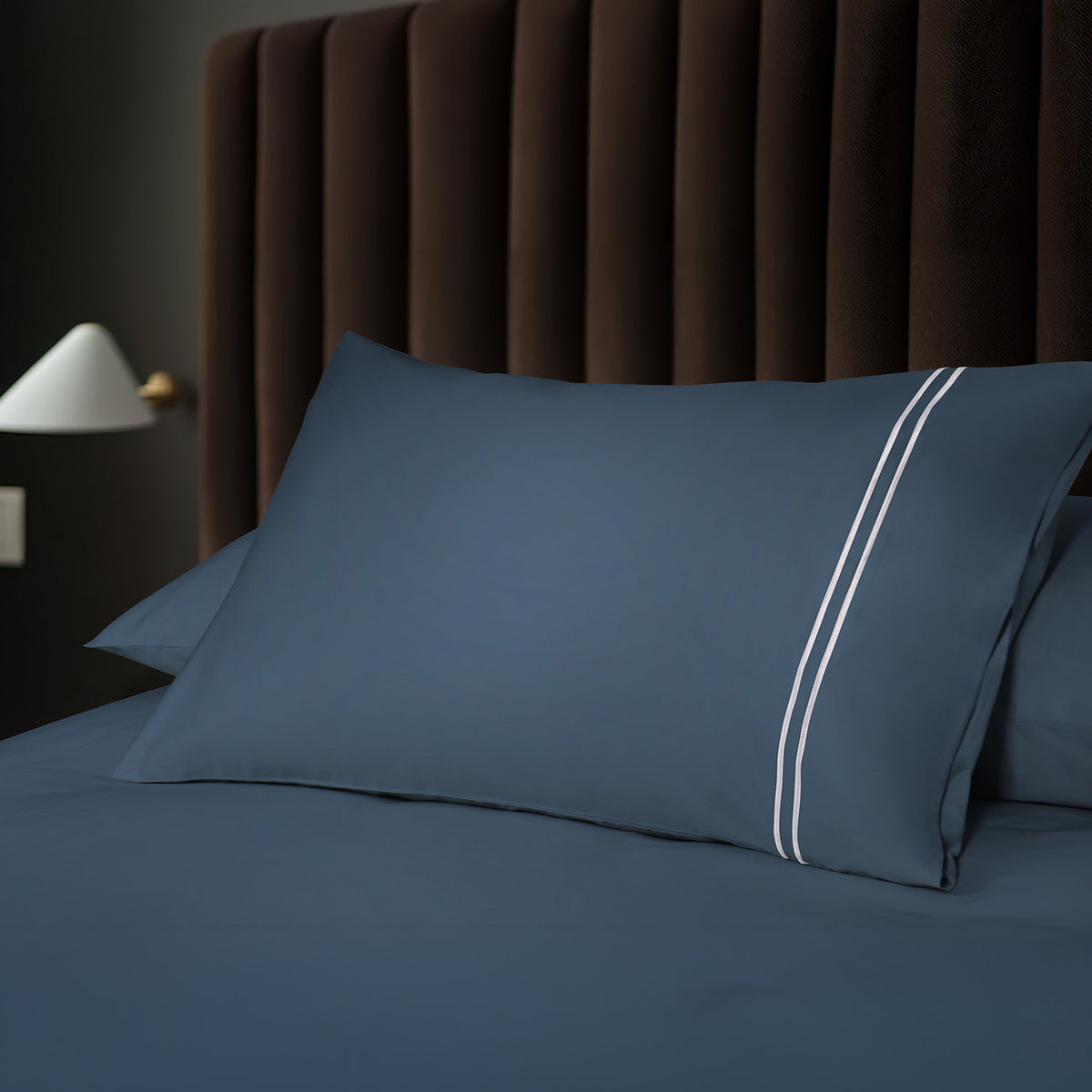 IE Maison I Hotel Suite I Premium Cotton I 1200TC Solid Bedding Set with Embroidery - Navy