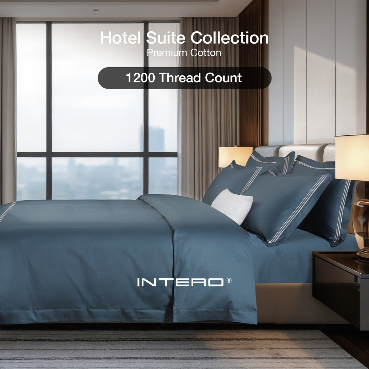 IE Maison I Hotel Suite I Premium Cotton I 1200TC Solid Bedding Set with Embroidery - Navy