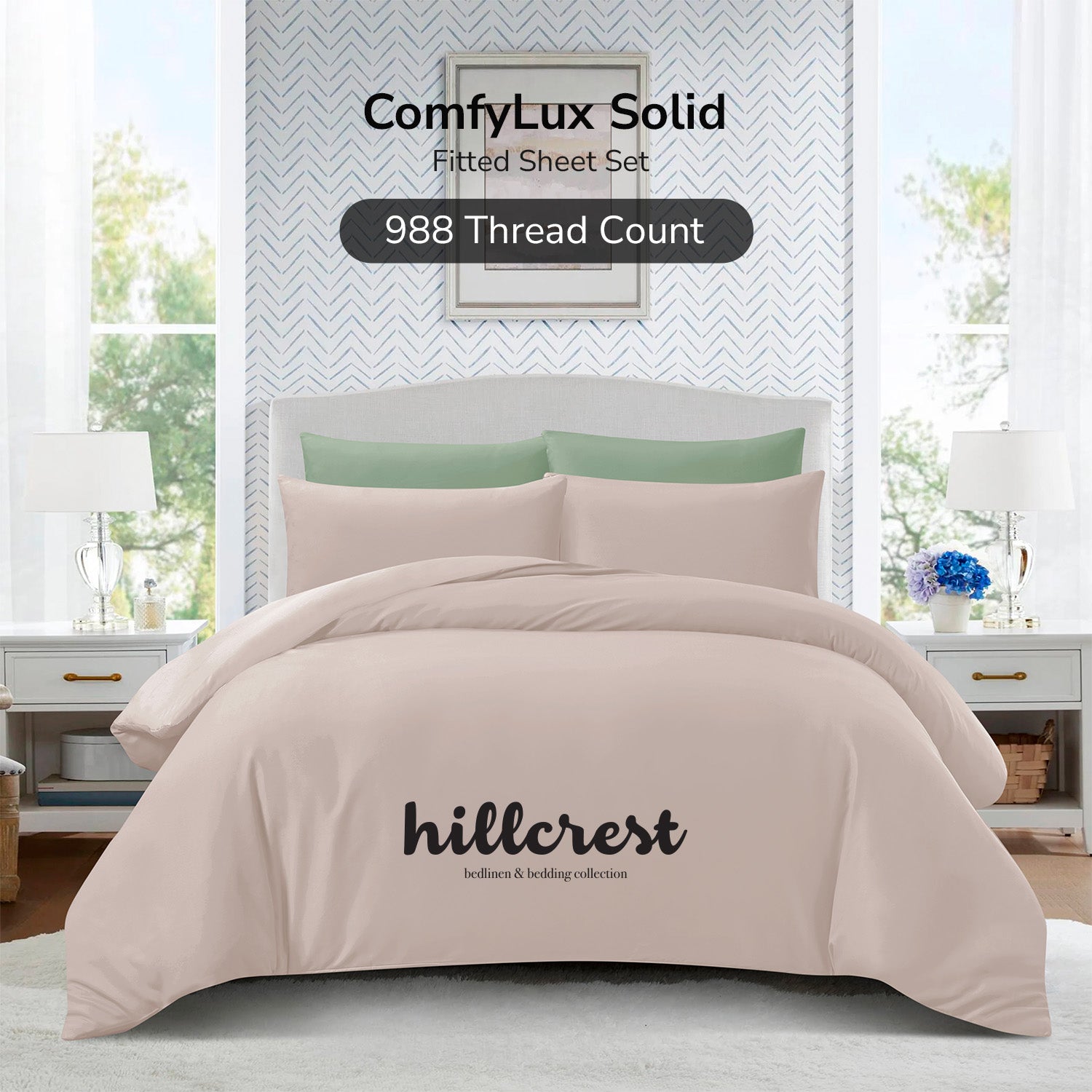 Hillcrest ComfyLux Solid 988TC | Fitted Sheet Set I No Quilt Cover - Oak