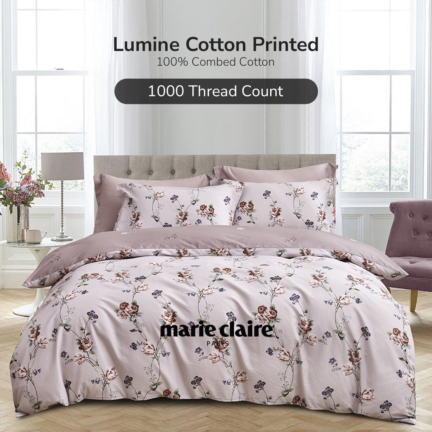 Marie Claire I Lumine 100% Combed Cotton I 1000TC I Fitted Sheet Set I Bed Set - Rosie