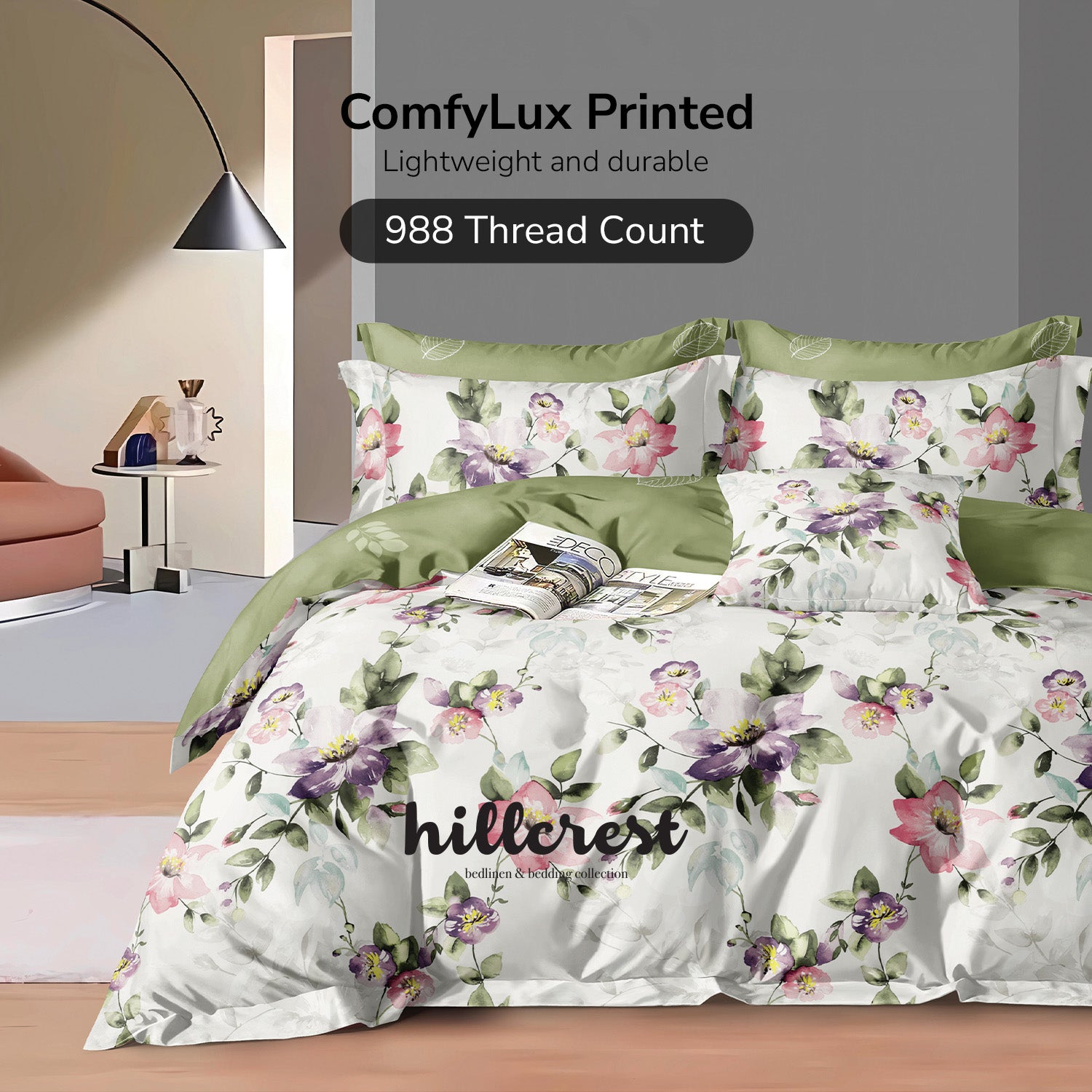 Hillcrest I 988TC ComfyLux I Printed Bedding Collection I Fitted Sheet Set I Summer Blanket - Serenade