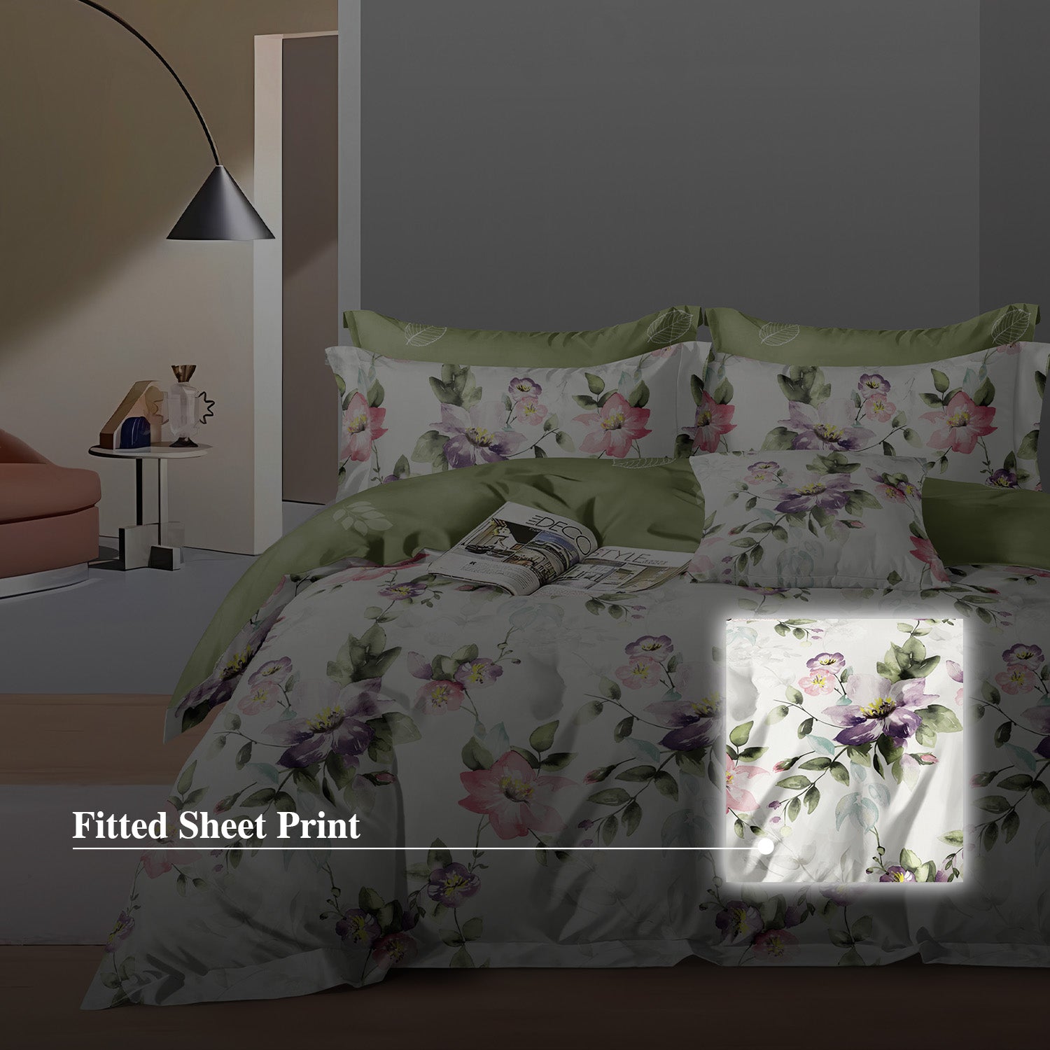 Hillcrest I 988TC ComfyLux I Printed Bedding Collection I Fitted Sheet Set I Summer Blanket - Serenade