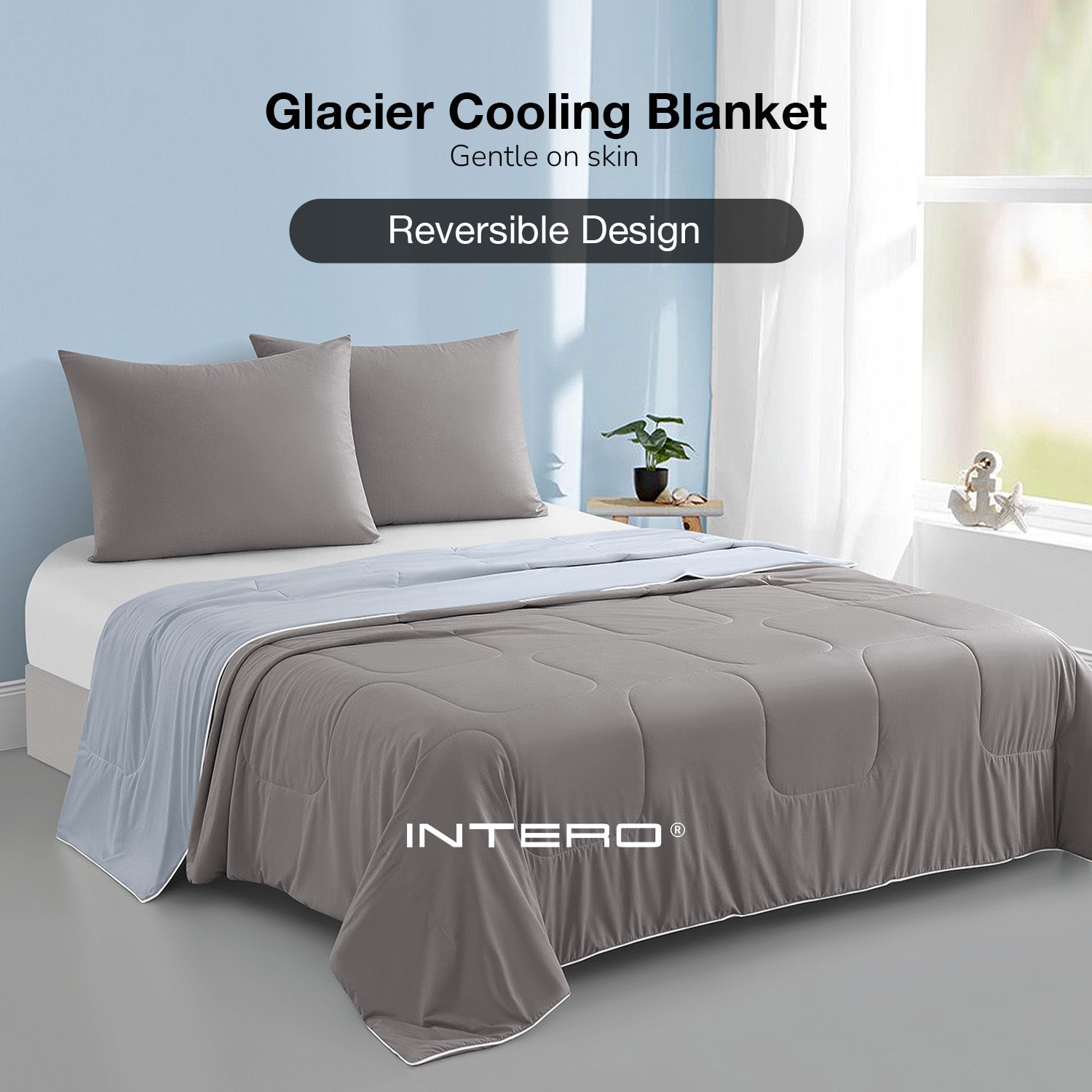 Intero Glacier Reversible Cooling Blanket – Dual-Sided Cooling Comfort - Slate Gray / Sky Gray