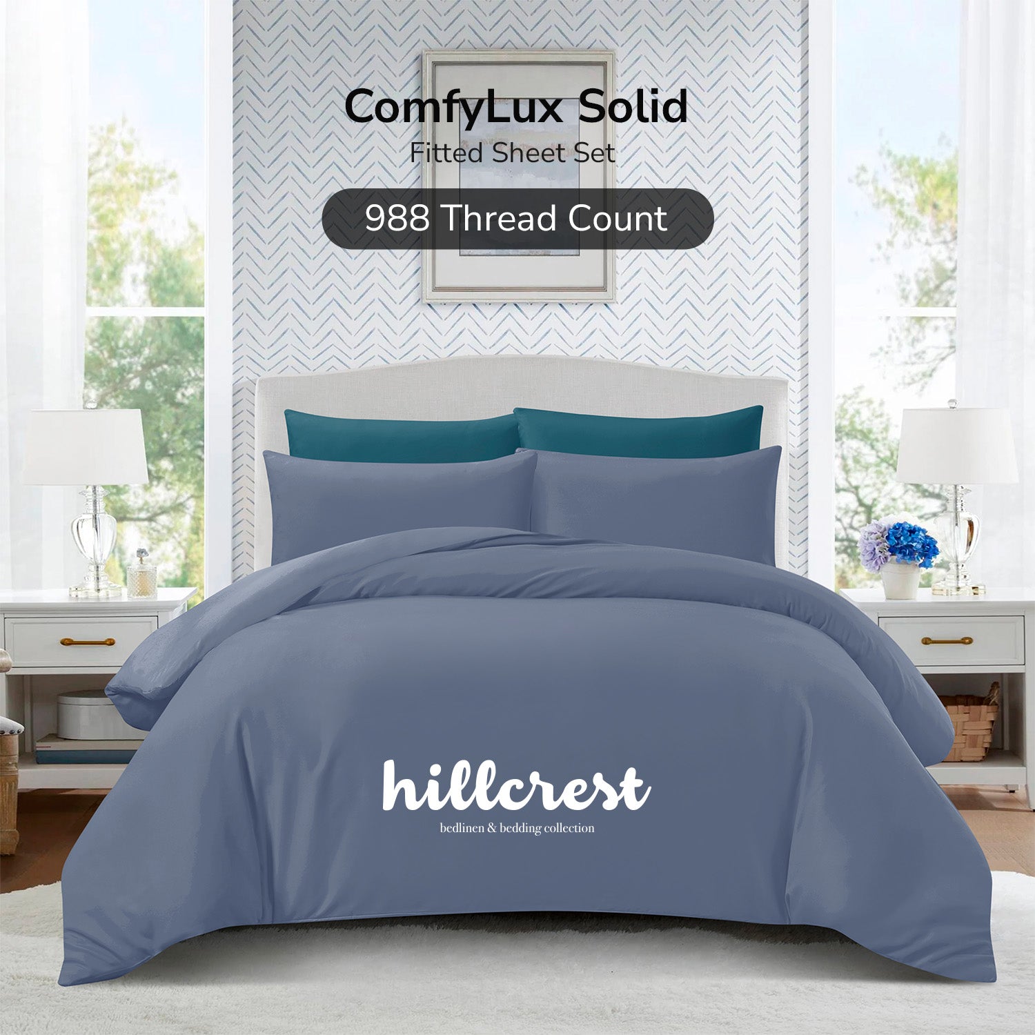 Hillcrest ComfyLux Solid 988TC | Fitted Sheet Set I No Quilt Cover - Stone Grey