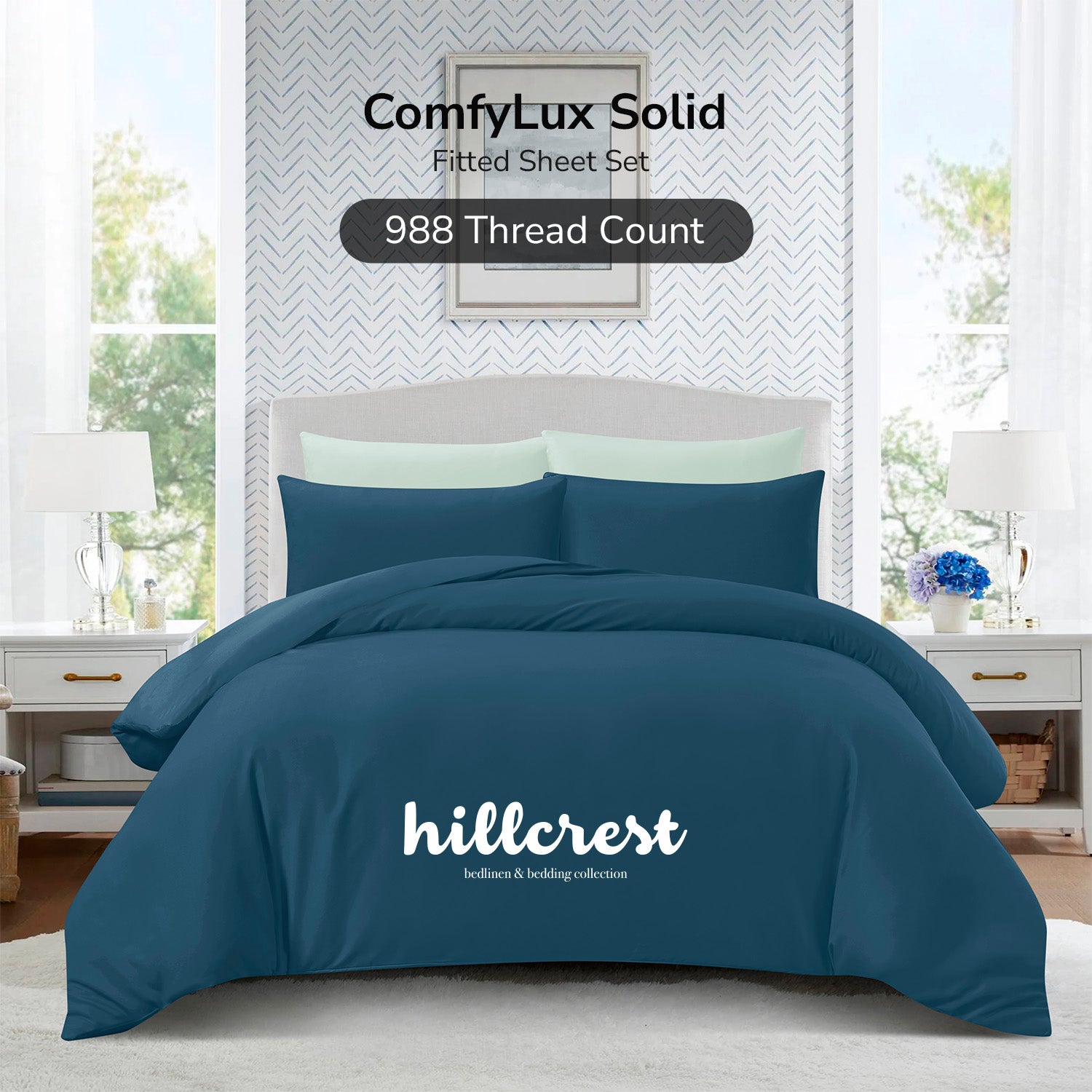 Hillcrest ComfyLux Solid 988TC | Fitted Sheet Set I No Quilt Cover - Teal
