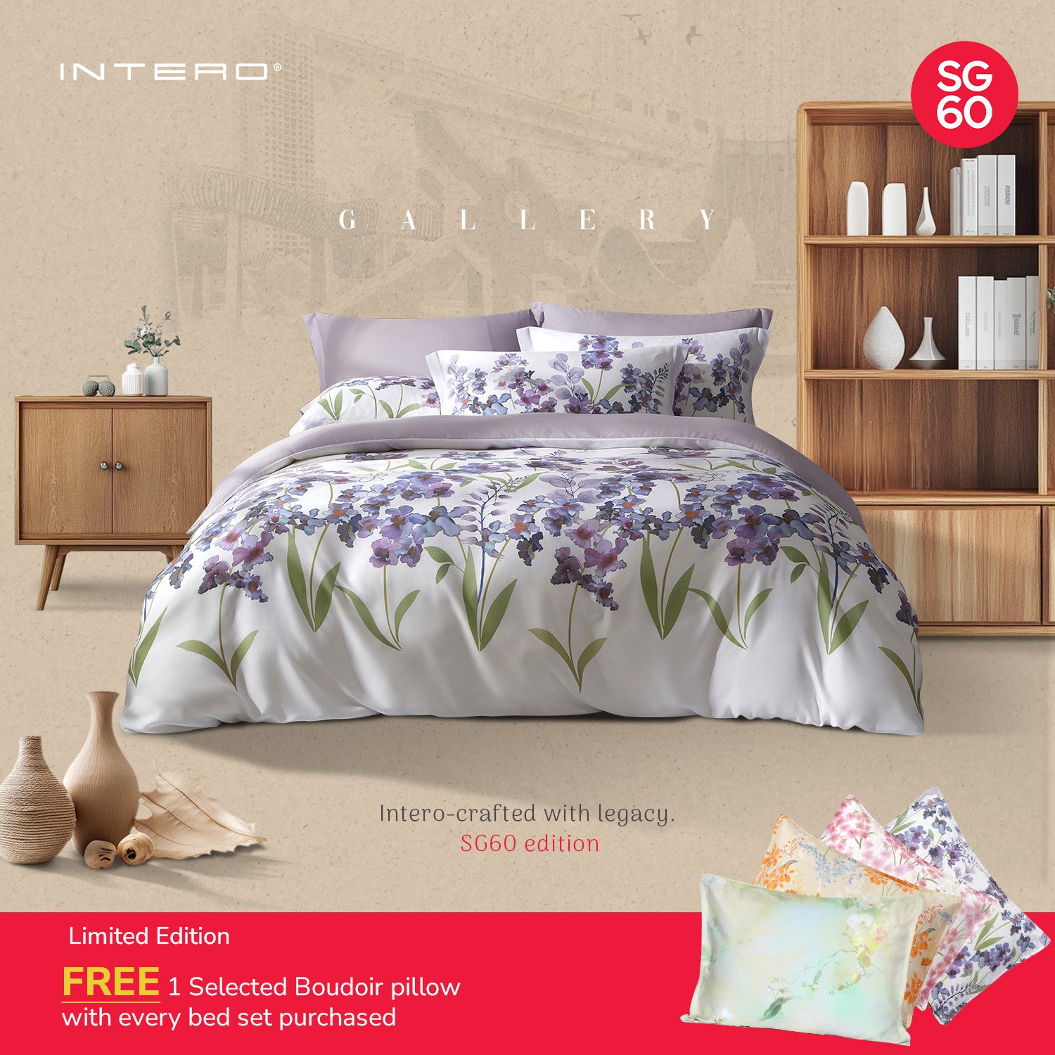 Intero SG60 Early Bird Special | Vanda Orchids Collection | Queen & King Bed Sets - Iris *With FREE 1 Boudoir Pillow*