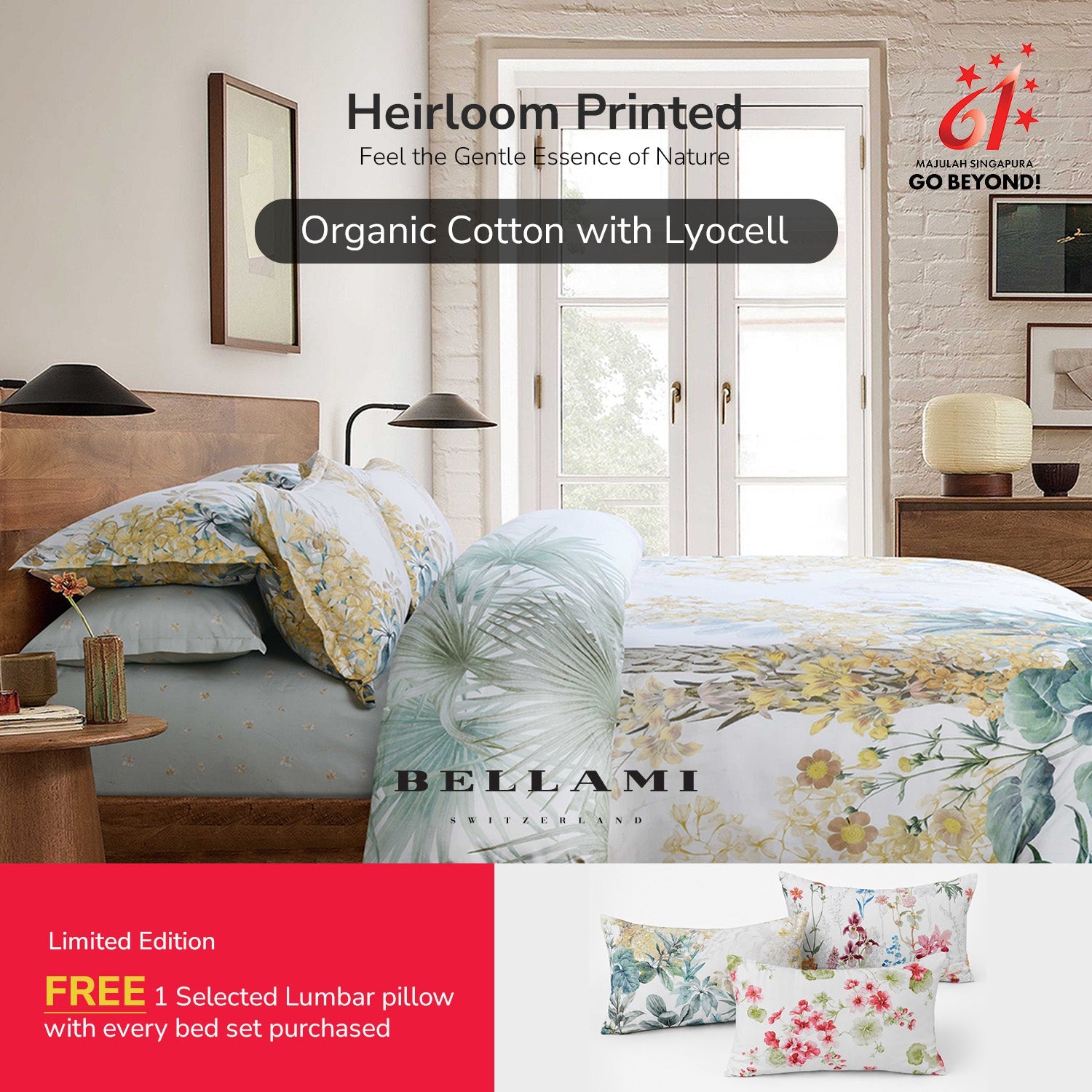 Bellami SG61 Heirloom Organic Cotton & Tencel Luxury Bedding Set with Free Lumbar Pillow(While Stock Last) - Vanda