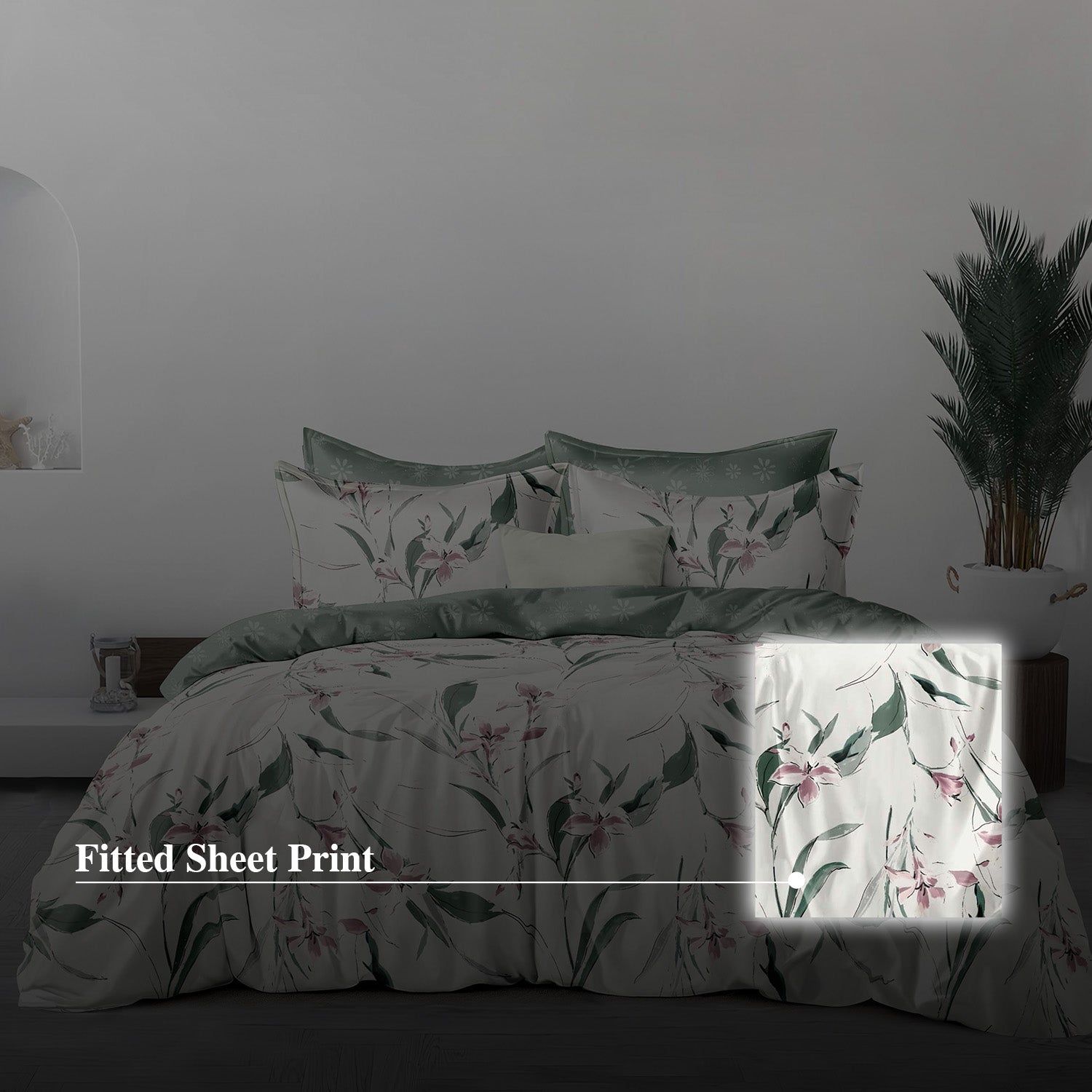 Hillcrest I 988TC ComfyLux I Printed Bedding Collection I Fitted Sheet Set I Summer Blanket - Verdant