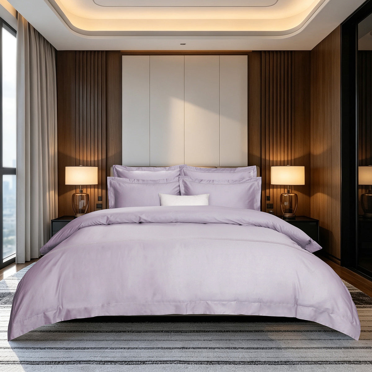 IE Maison I Hotel Suite I Premium Cotton I 1200TC Solid Bedding Set with Embroidery - Violet
