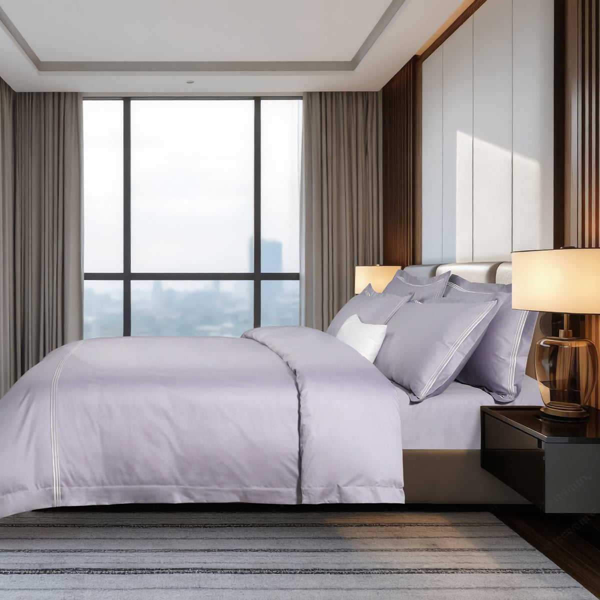 IE Maison I Hotel Suite I Premium Cotton I 1200TC Solid Bedding Set with Embroidery - Violet