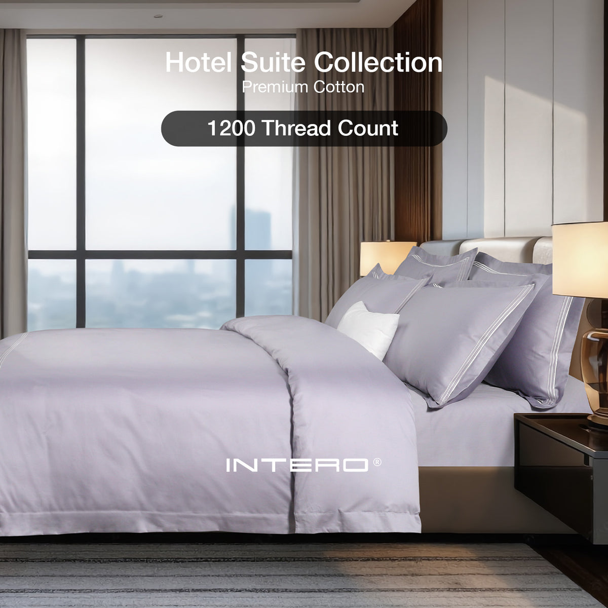 IE Maison I Hotel Suite I Premium Cotton I 1200TC Solid Bedding Set with Embroidery - Violet