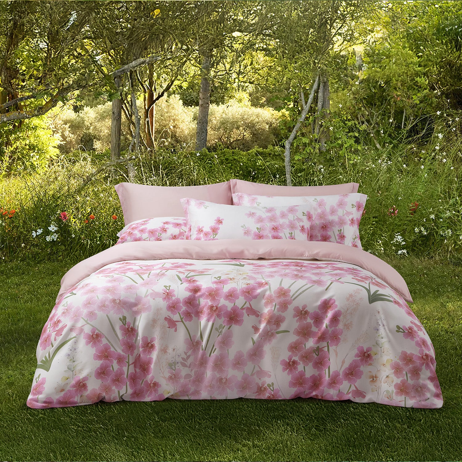 Intero SG60 Early Bird Special | Vanda Orchids Collection | Queen & King Bed Sets - Pink *With FREE 1 Boudoir Pillow*