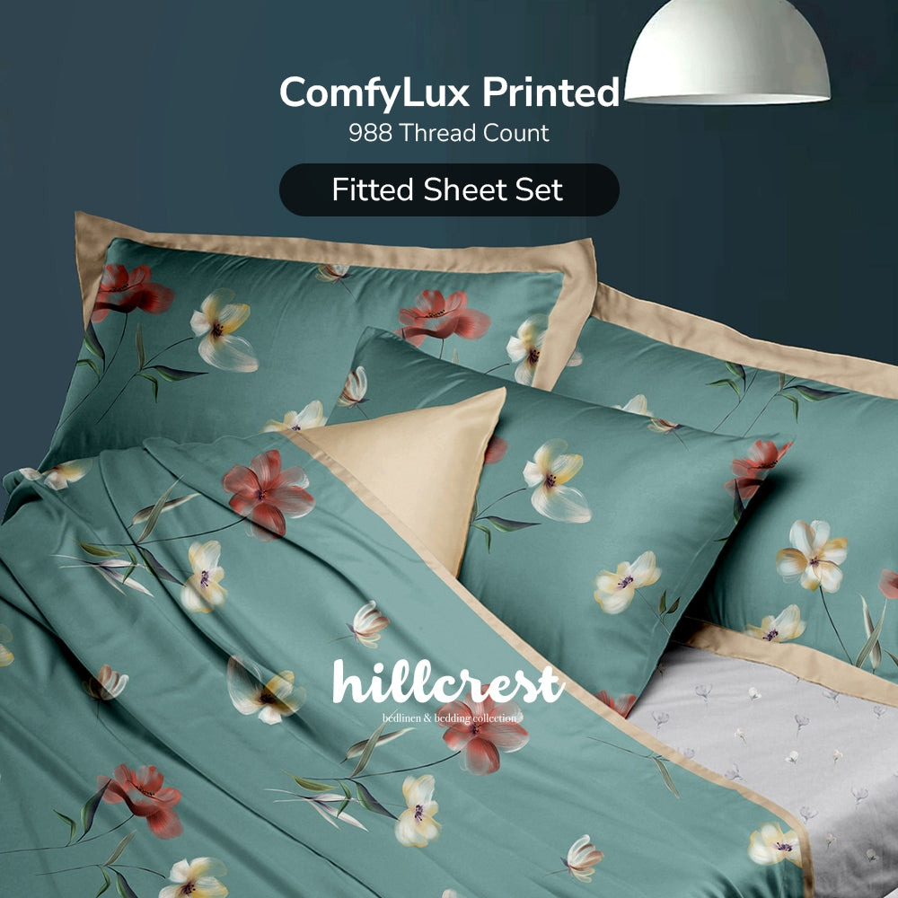 Hillcrest I ComfyLux Printed Microfiber I 988TC I Fitted Sheet Set I Summer Blanket I No Quilt Cover - Jade