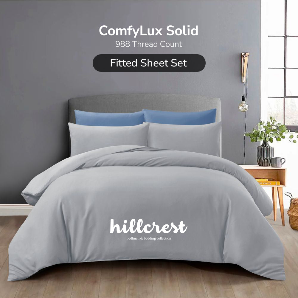 Hillcrest I ComfyLux Solid I 988TC I Fitted Sheet Set I Pillow Case I Bolster Case I No Quilt Cover - 6 Colours