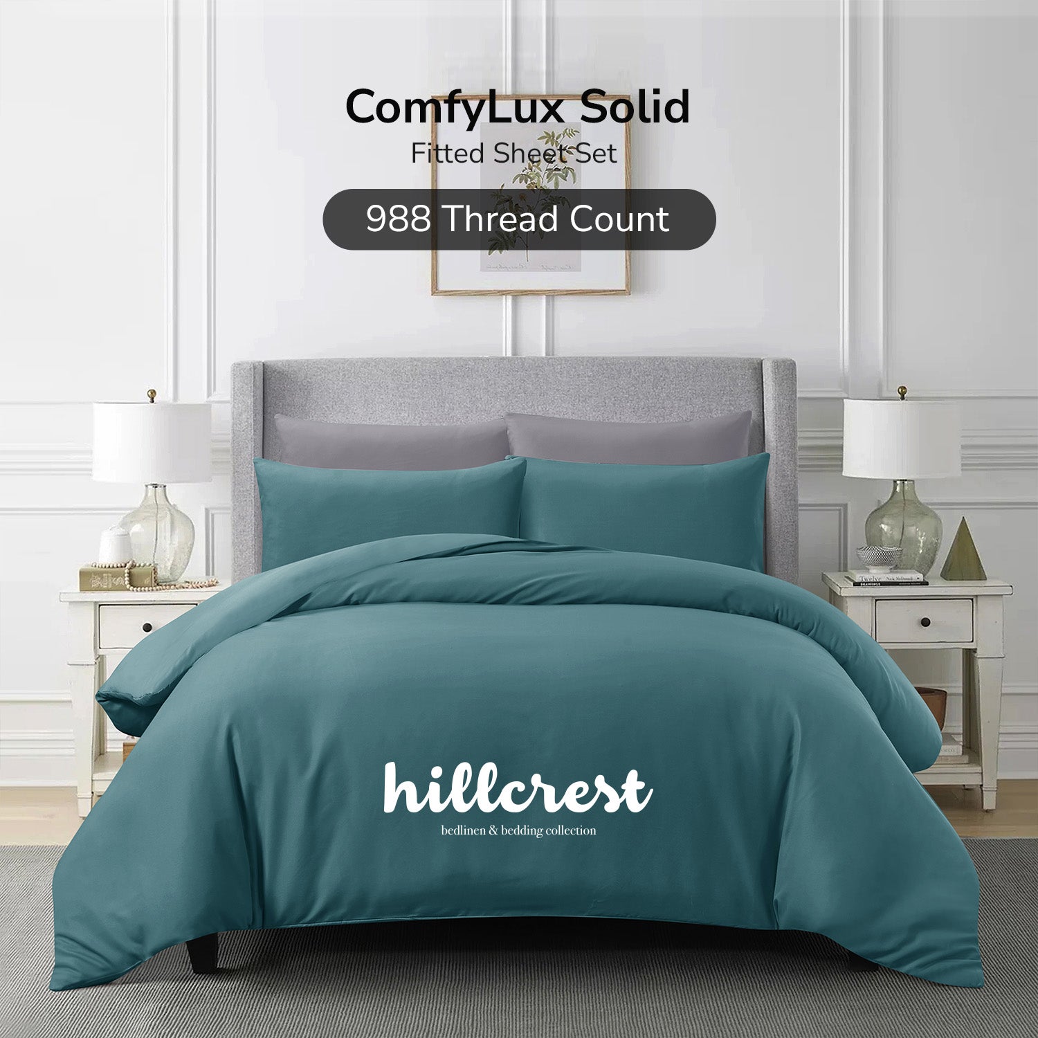 Hillcrest I ComfyLux Solid I 988TC Fitted Sheet Set I NO Quilt Cover - Teal