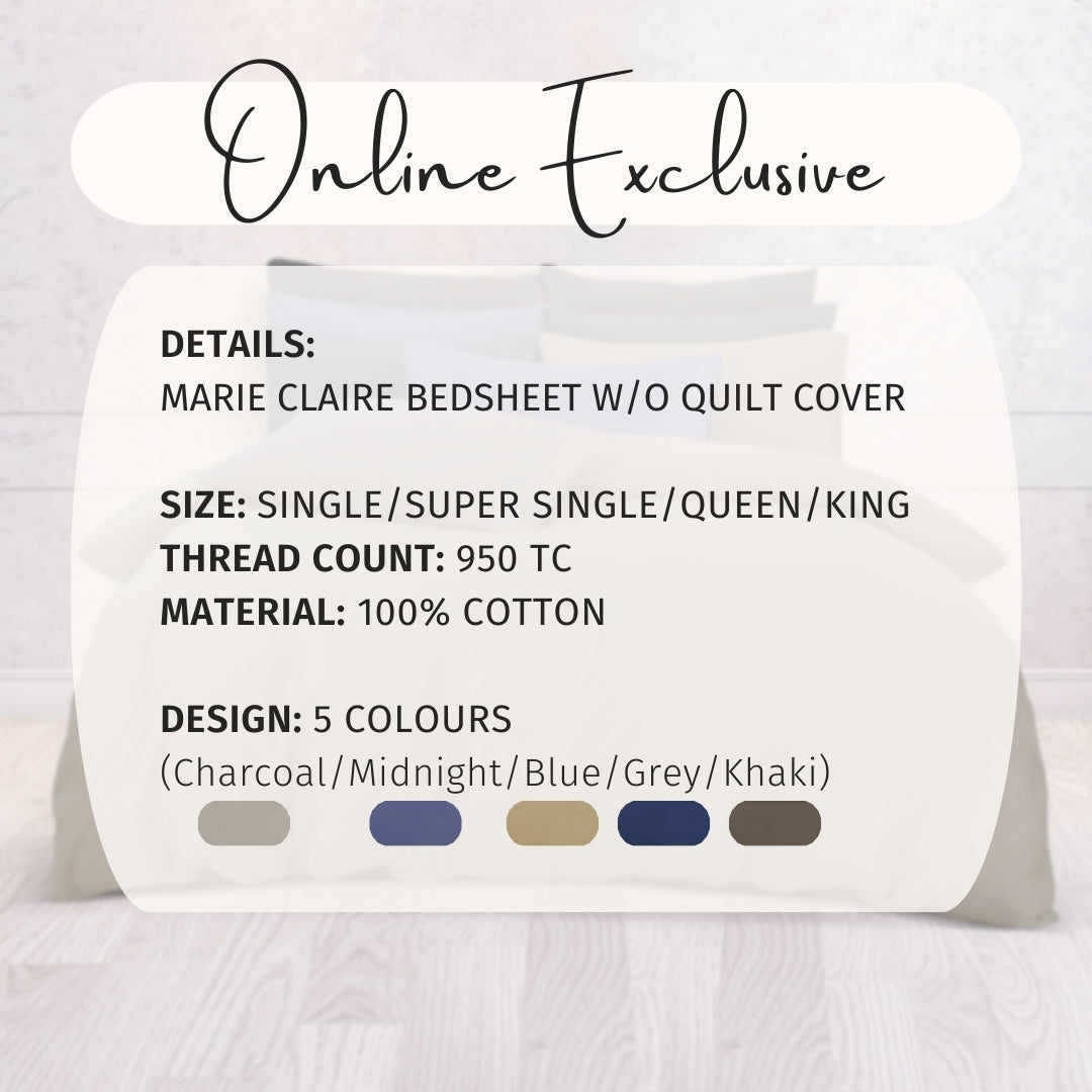 Marie Claire I MORPHEUS I Solid 100% Cotton I 950TC I Fitted Sheet Set I Pillow Case I Bolster Case -5 Colour