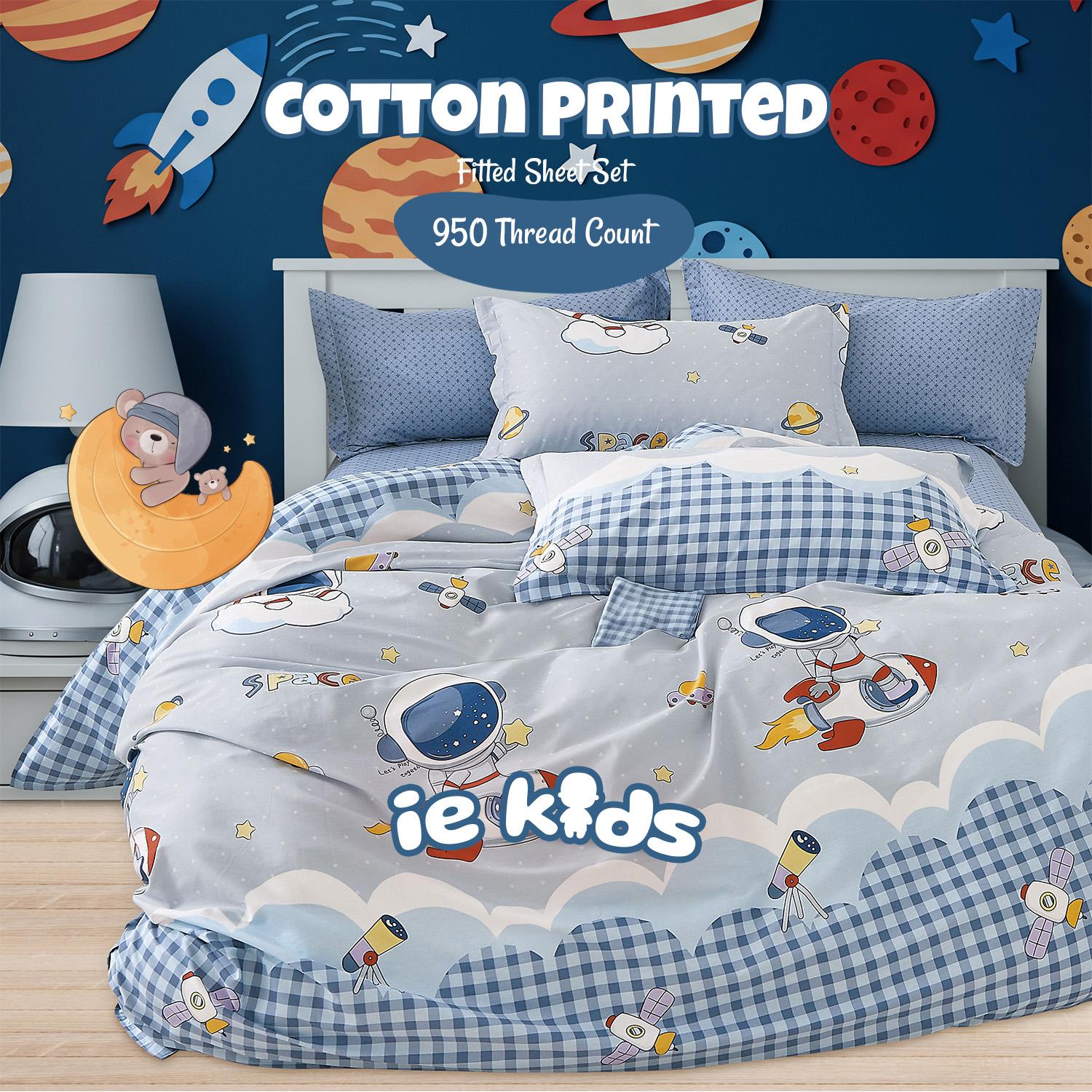 IE Kids I 100% Cotton Printed I Fitted Sheet Set I Fun Vibrant Prints Without Quilt Cover - Rocket Rider
