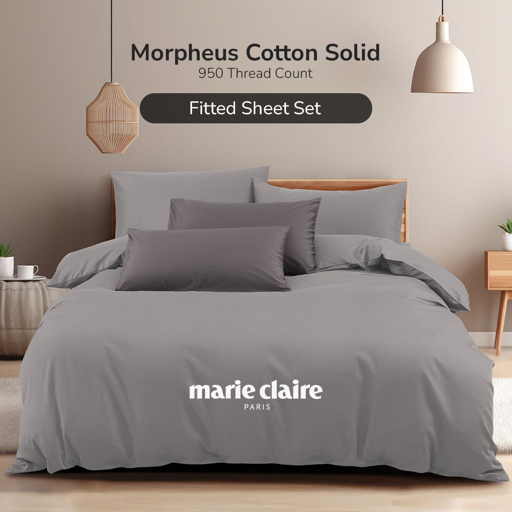 Marie Claire I MORPHEUS I Solid 100% Cotton I 950TC I Fitted Sheet Set I Pillow Case I Bolster Case - 6 Colour
