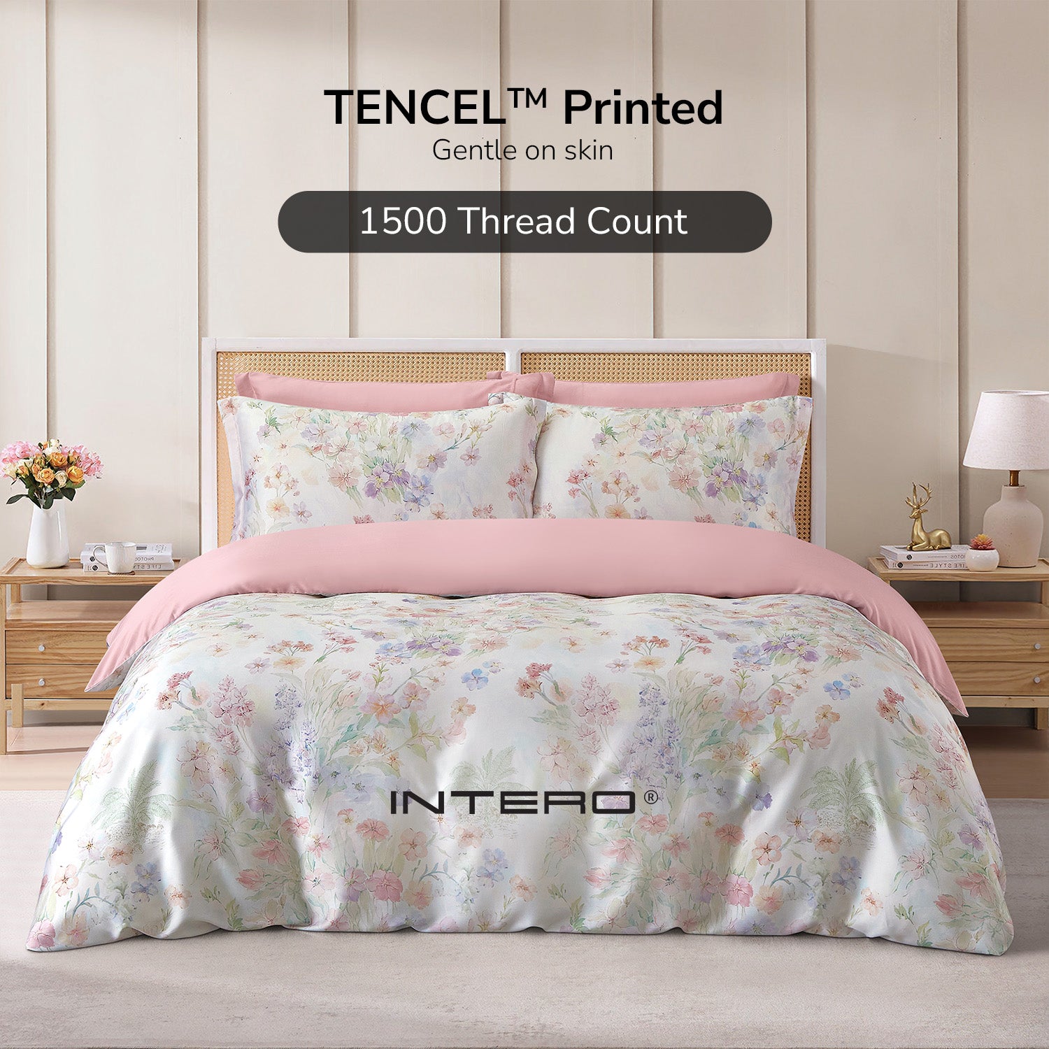 Intero MCD Lyocell Printed 1500TC Cooling Soft Luxury Bedding Fitted Sheet Set Gentle on Skin 1500 Thread Count - Pastel Revrie