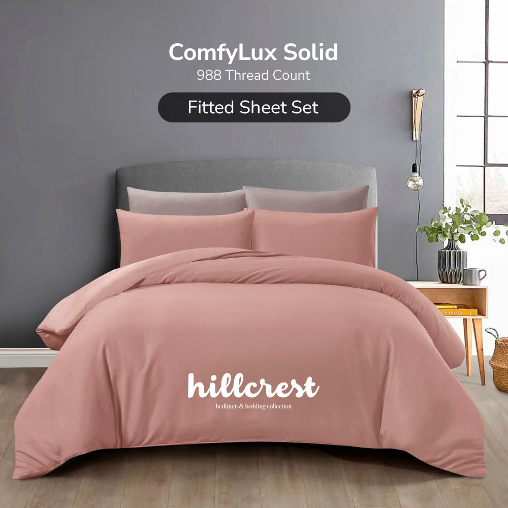 Hillcrest I ComfyLux Solid I 988TC I Fitted Sheet Set I Pillow Case I Bolster Case I No Quilt Cover - 6 Colours