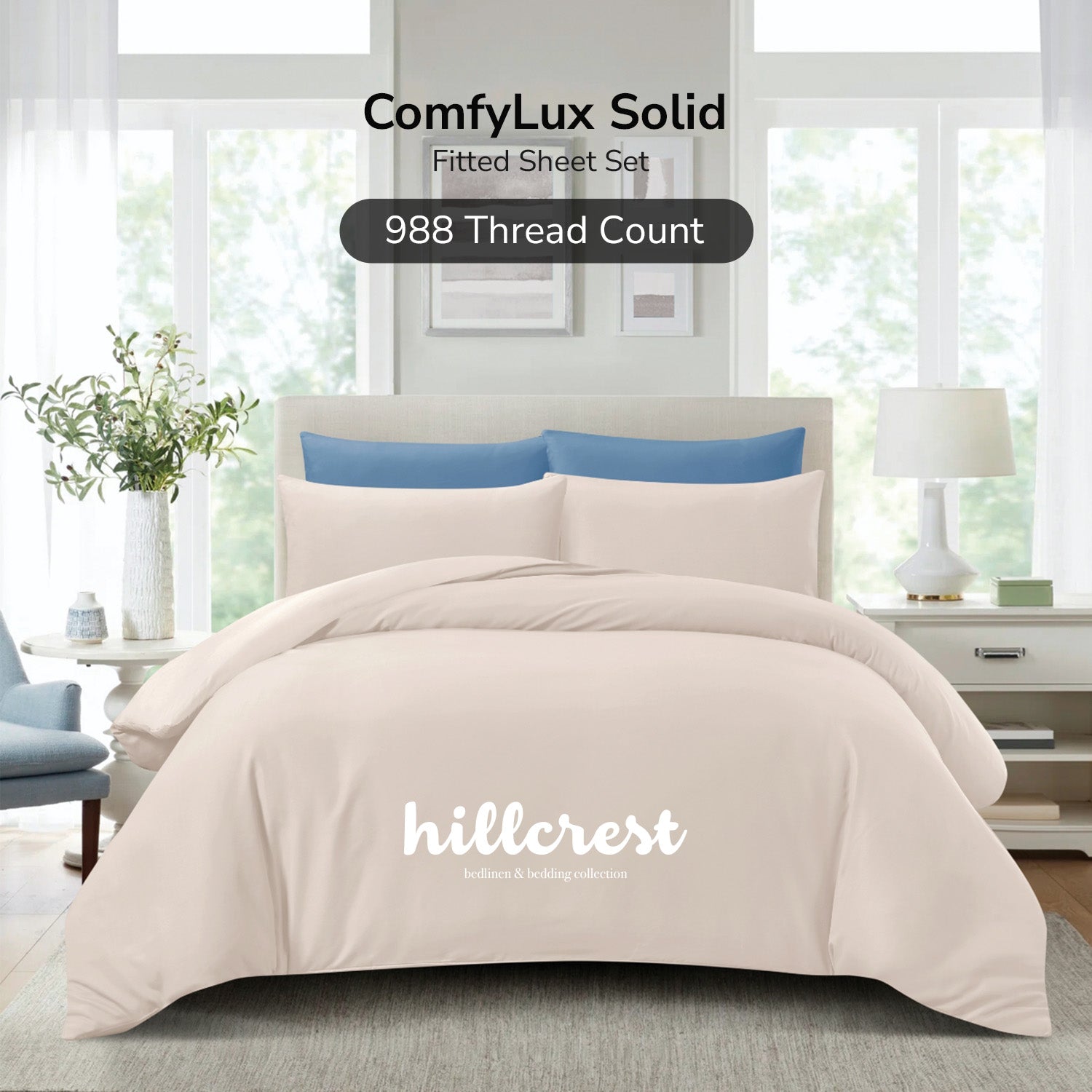 Hillcrest I ComfyLux Solid I 988TC Fitted Sheet Set I NO Quilt Cover - Khaki