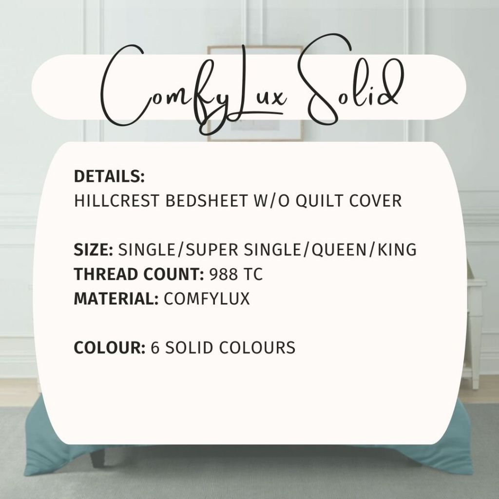 Hillcrest I ComfyLux Solid I 988TC I Fitted Sheet Set I Pillow Case I Bolster Case I No Quilt Cover - 6 Colours
