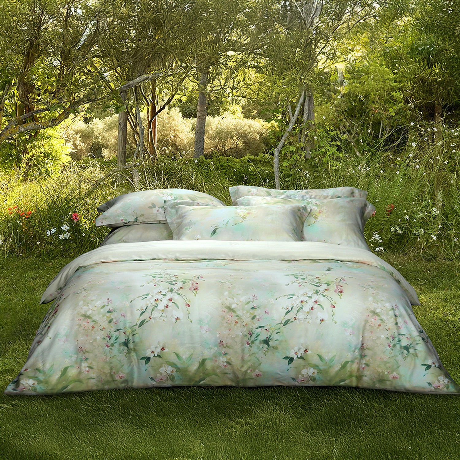 Intero SG60 Early Bird Special | Vanda Orchids Collection | Queen & King Bed Sets - Mint Green *With FREE 1 Boudoir Pillow*