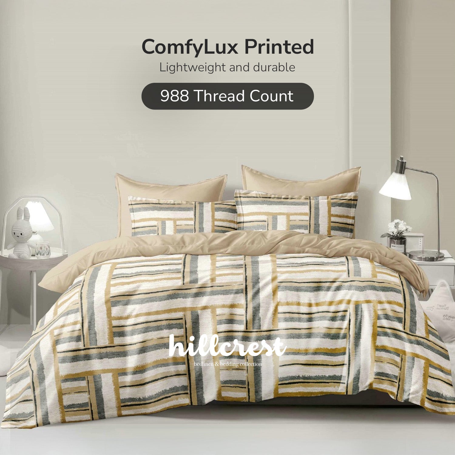 Hillcrest I ComfyLux Printed I 988TC I Fitted Sheet Set I Summer Blanket - Timber
