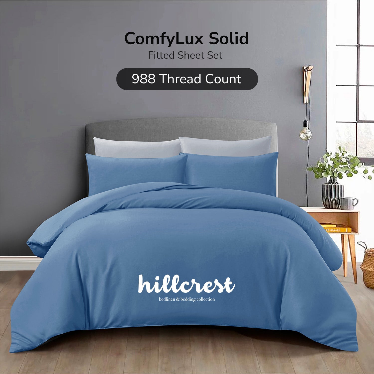 Hillcrest I ComfyLux Solid I 988TC Fitted Sheet Set I NO Quilt Cover - Coronet Blue