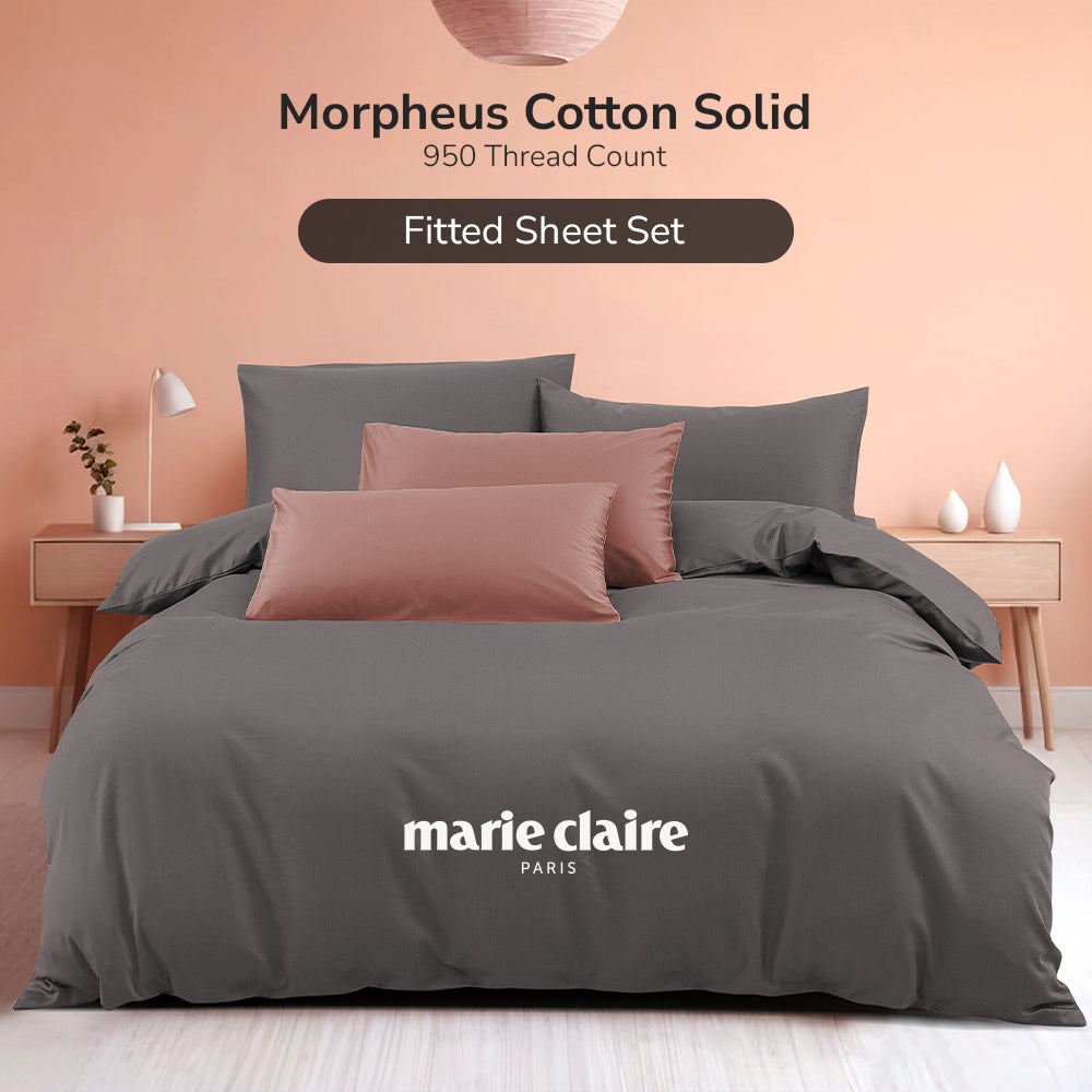 Marie Claire I MORPHEUS I Solid 100% Cotton I 950TC I Fitted Sheet Set I Pillow Case I Bolster Case - 6 Colour
