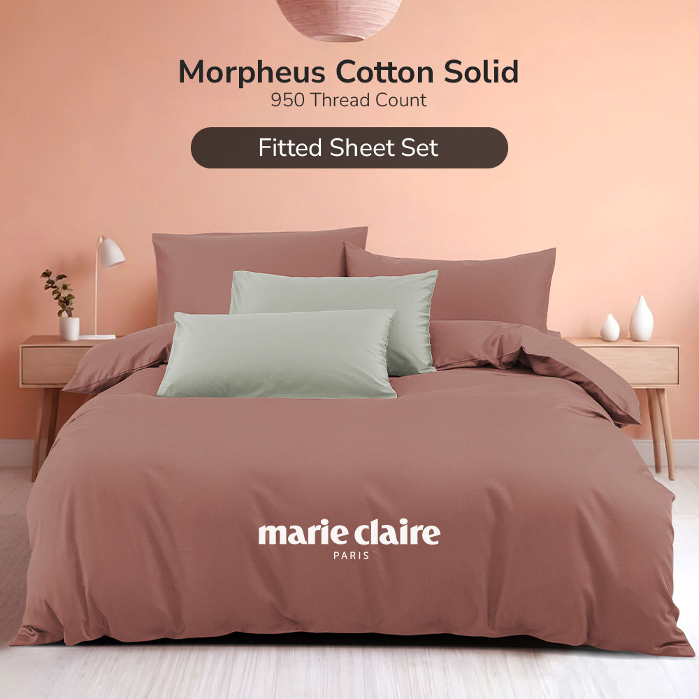Marie Claire I MORPHEUS I Solid 100% Cotton I 950TC I Fitted Sheet Set I Pillow Case I Bolster Case - 6 Colour