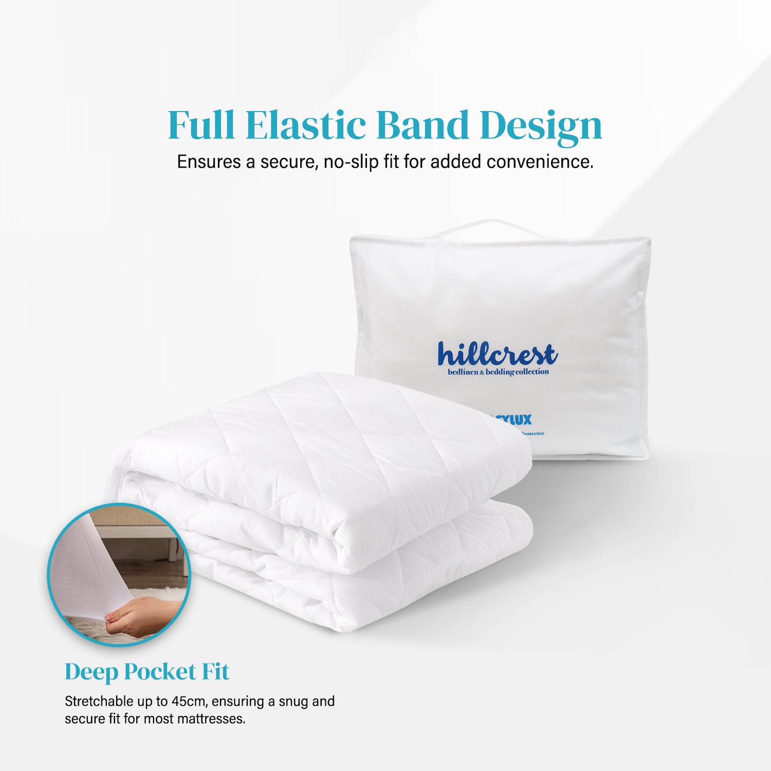 Hillcrest I ComfyLux I Fitted Mattress Protector I Fits UP TO 45cm I 4-Way Protection - 4 Sizes