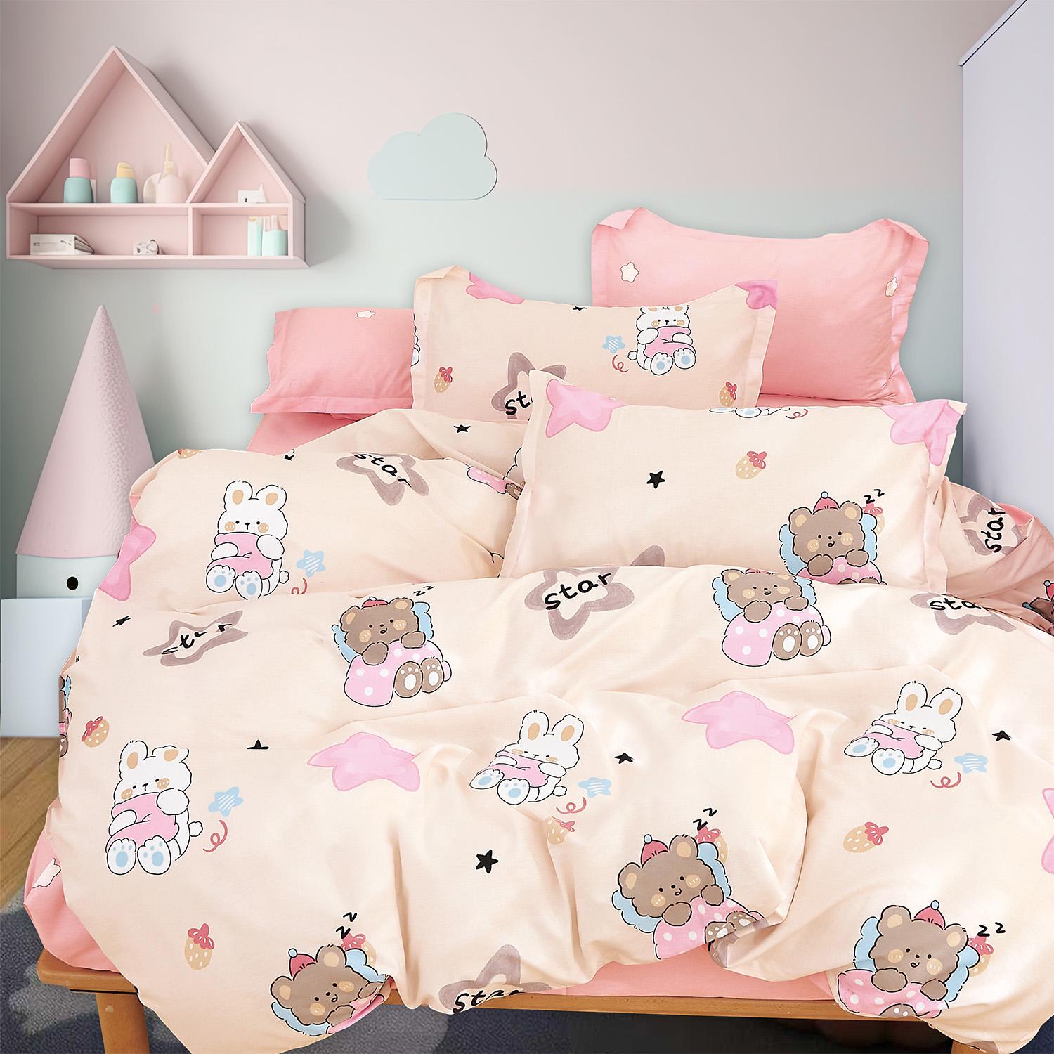 IE Kids I 100% Cotton Printed I Fitted Sheet Set I Fun Vibrant Prints Without Quilt Cover - Cuddle Friends