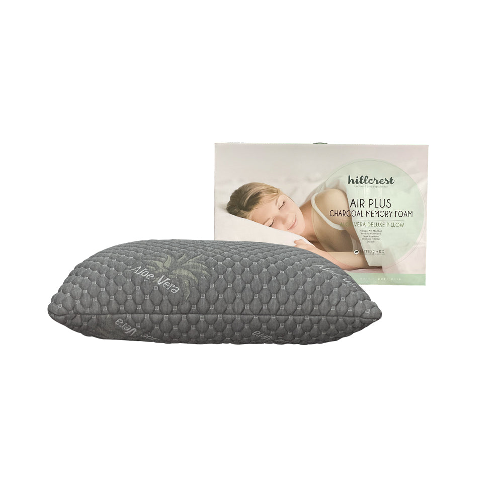 Hillcrest I Aloe Vera Charcoal I Memory Foam Pillow – Firm Support with Knitted Aloe Vera Fabric