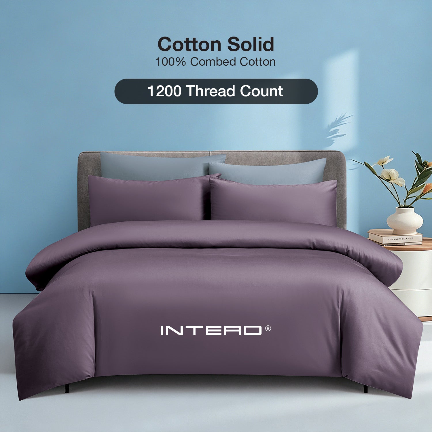Intero MDC Cotton Solid 100% Combed Cotton 1200 Thread Count Fitted Sheet Set - Violet