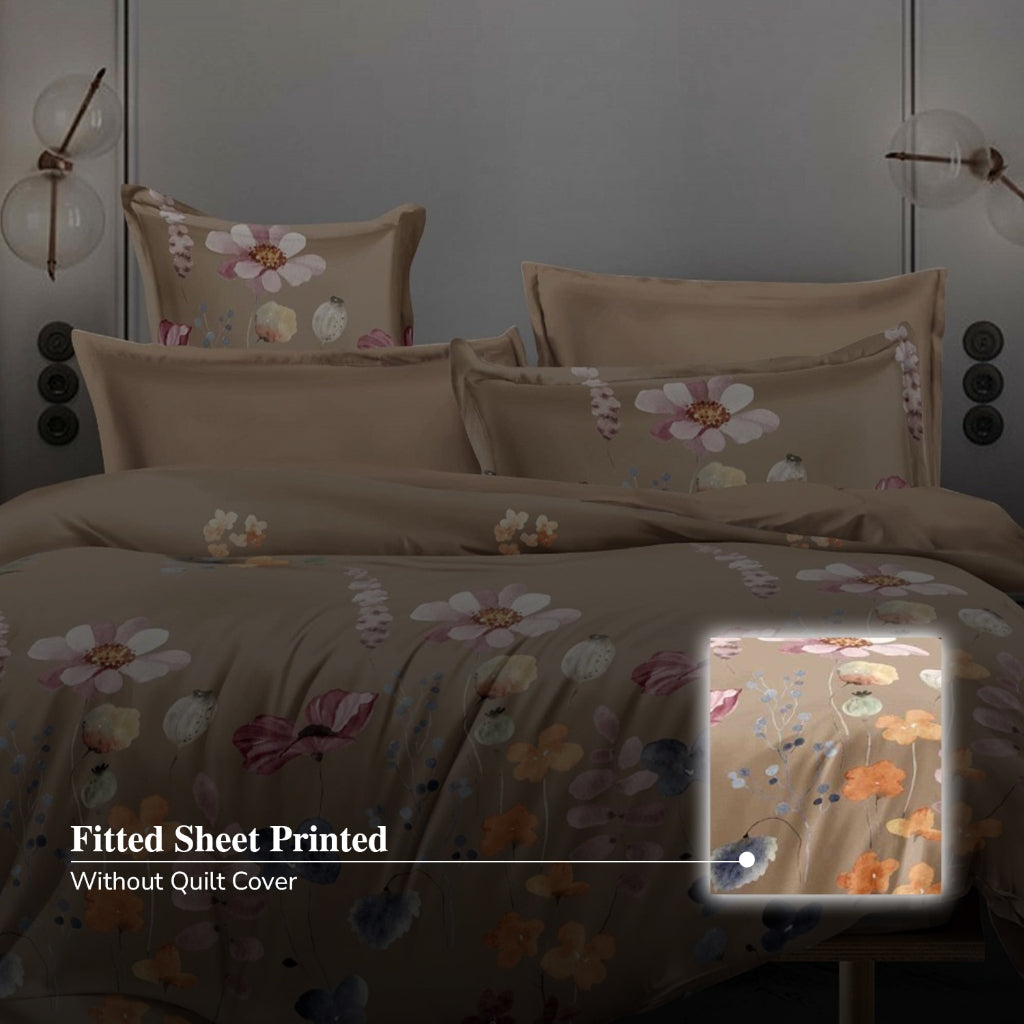 Hillcrest I ComfyLux Printed Microfiber I 988TC I Fitted Sheet Set I Summer Blanket I No Quilt Cover - Amber