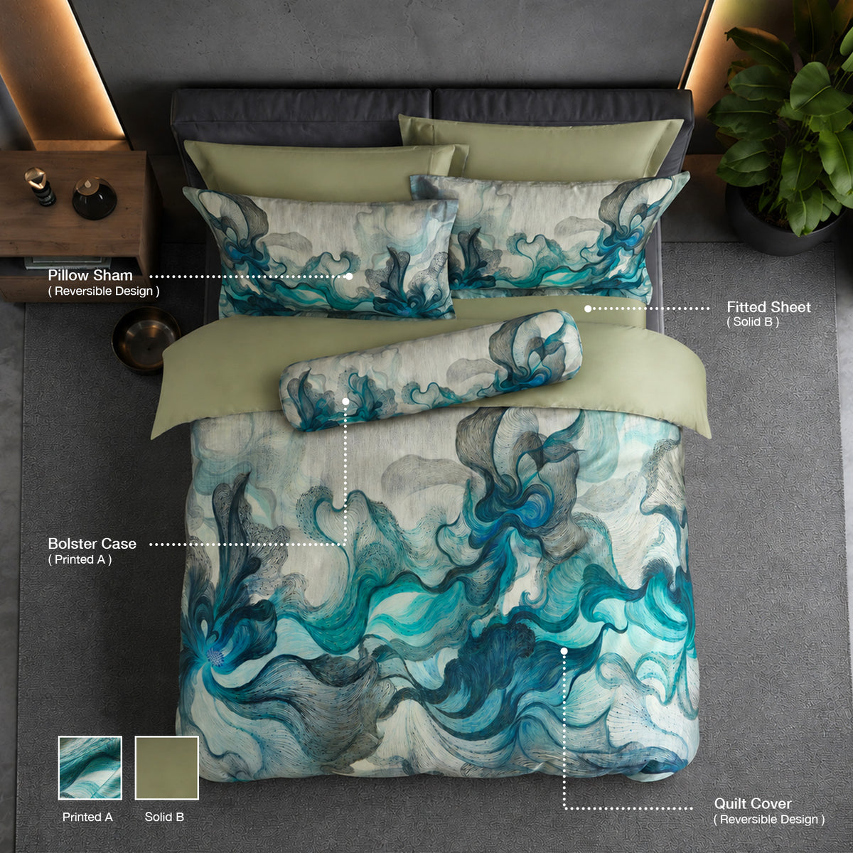 IE Maison Lumos Tencel Printed 1700TC Luxury Bed Set